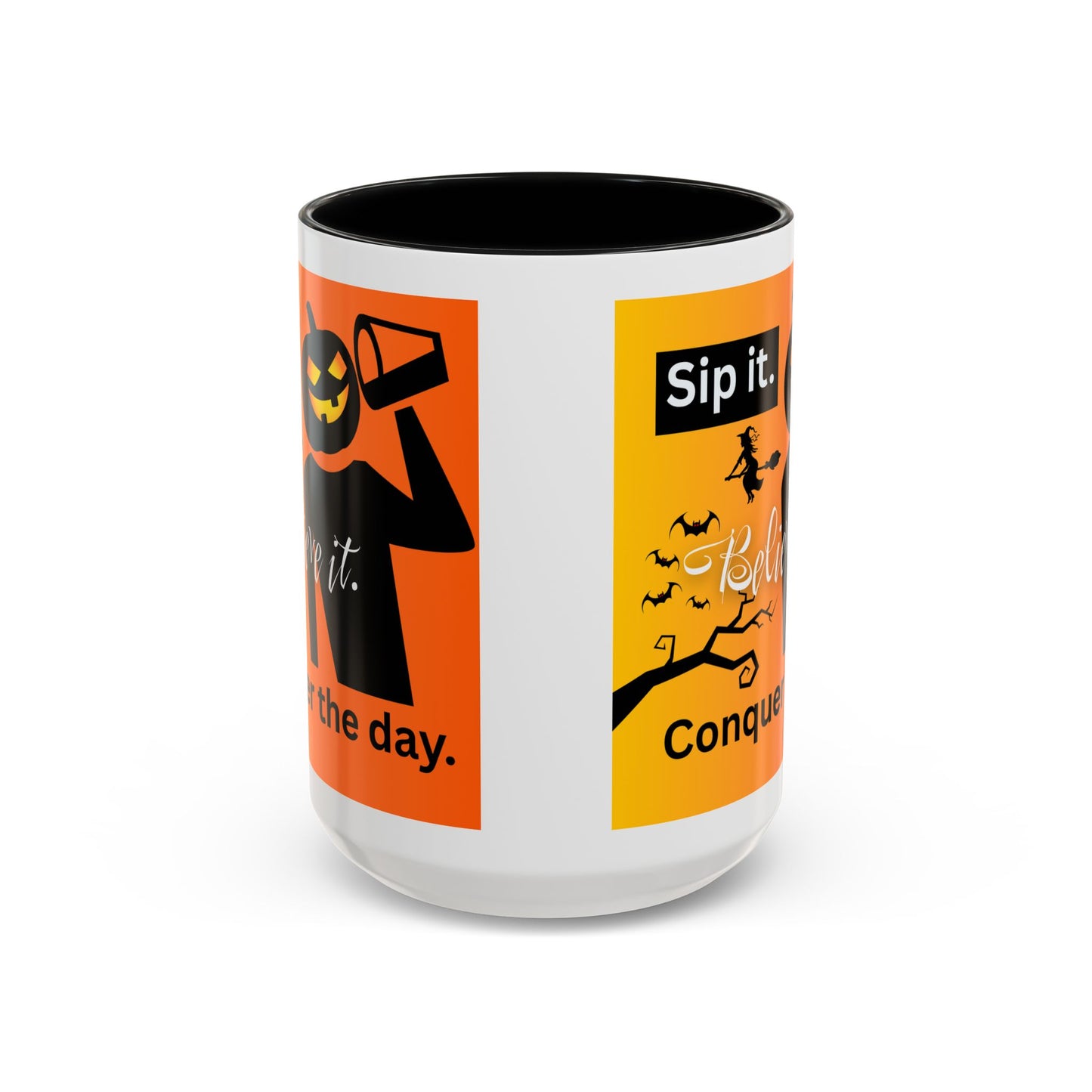 FaithStyles Halloween-Themed Coffee Mug, Sip It Believe It Conquer the Day, Fall Decor, Gift for Pumpkin Lovers, Autumn Kitchenware