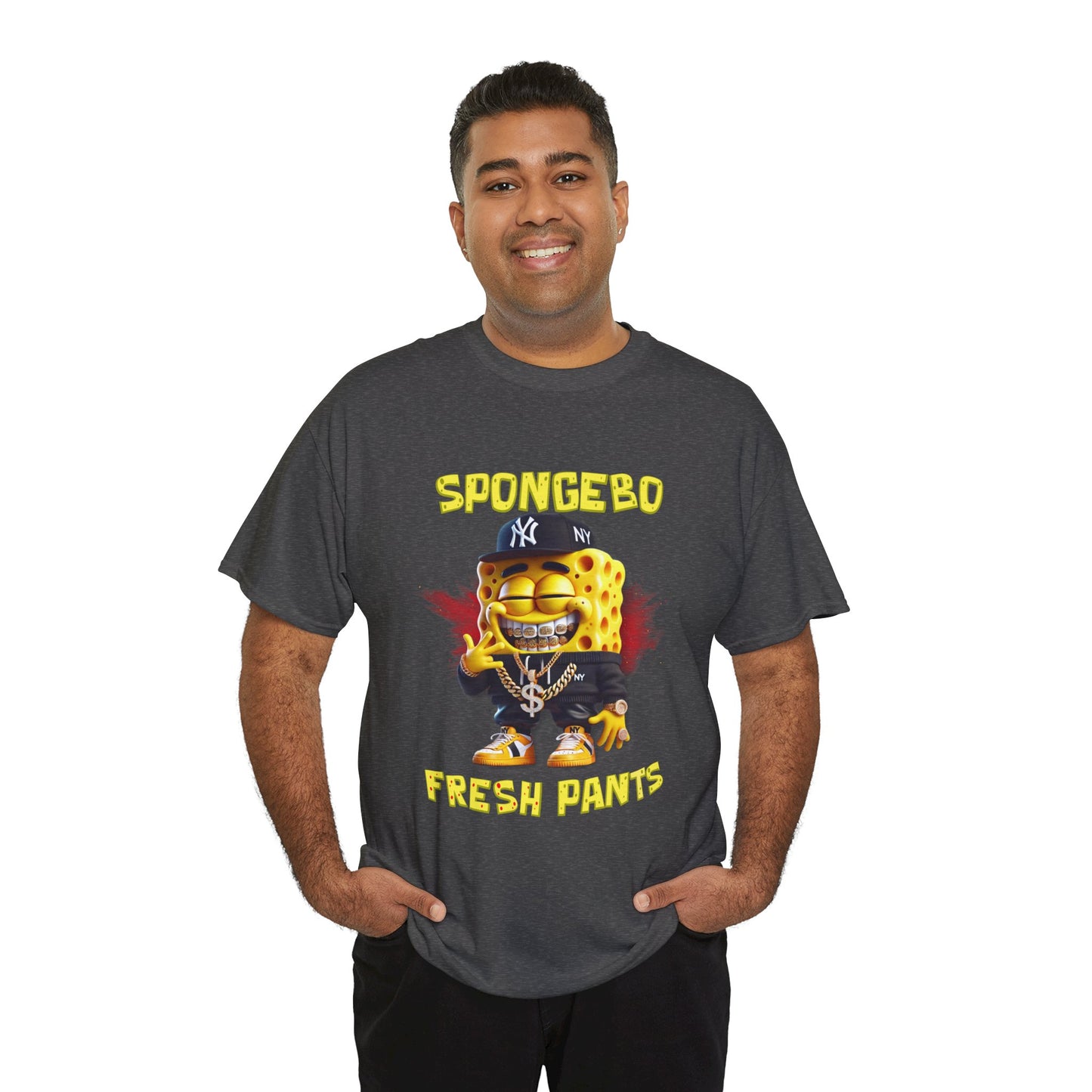 SpongeBo Fresh Pants Unisex Heavy Cotton Tee - Fun Graphic T-Shirt for Kids and Adults