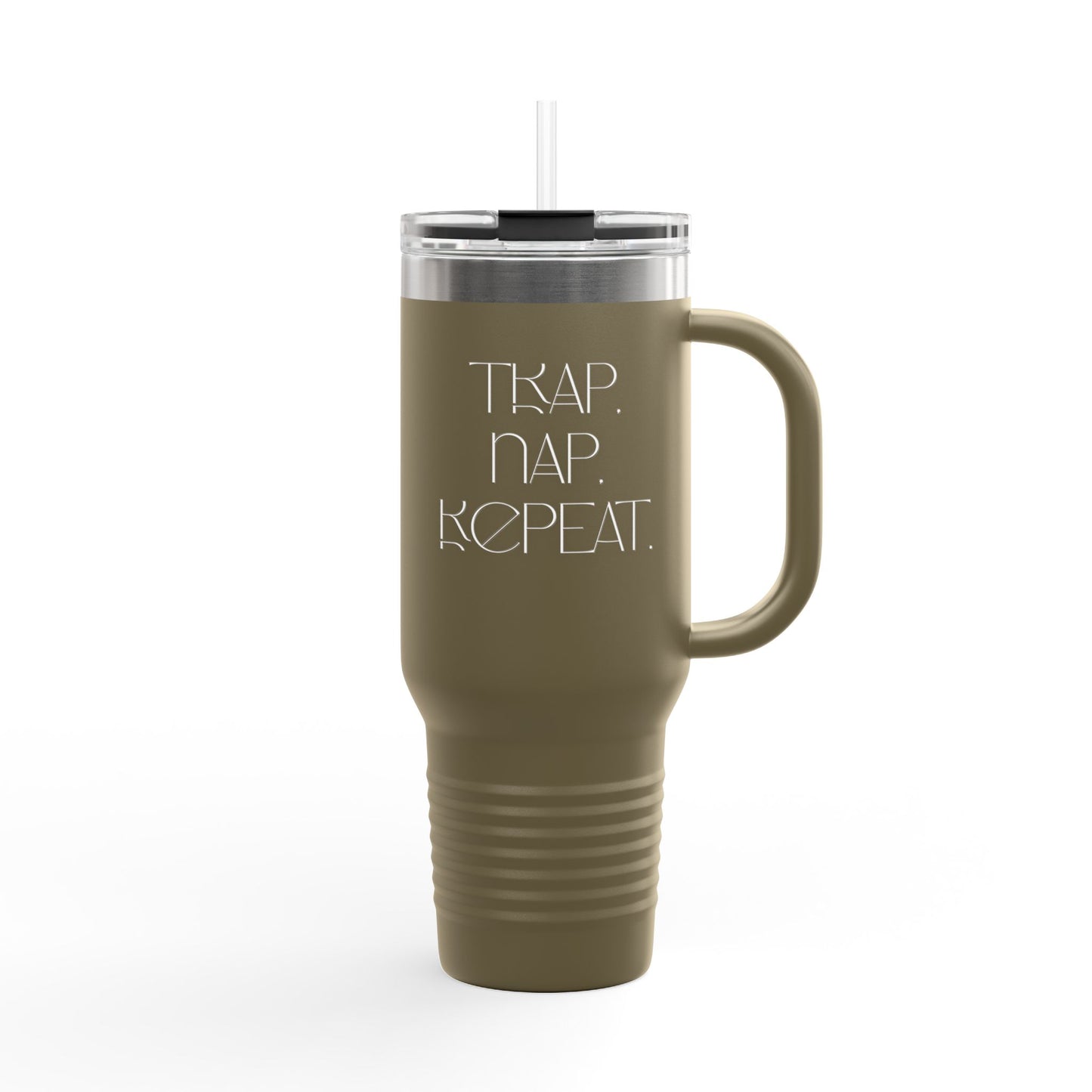 FaithStyles “Trap. Nap. Repeat.” Insulated Travel Tumbler – Stainless Steel Mug with Straw