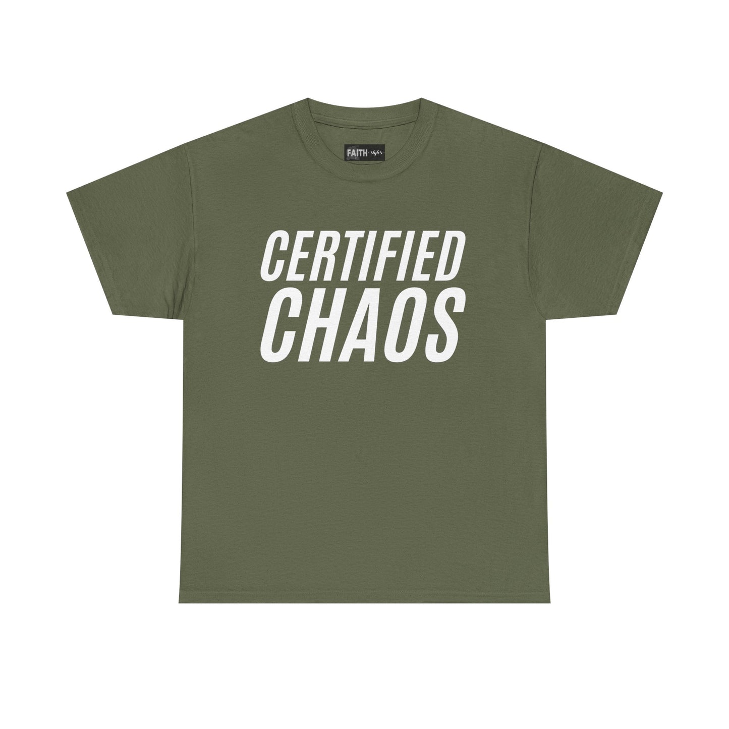 Certified Chaos Unisex Heavy Cotton Tee, Casual Tee, Graphic Tee, Trendy T-Shirt, Gift for Friends, Everyday Wear