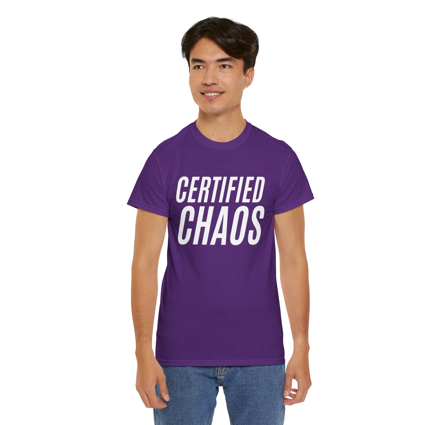 Certified Chaos Unisex Heavy Cotton Tee, Casual Tee, Graphic Tee, Trendy T-Shirt, Gift for Friends, Everyday Wear
