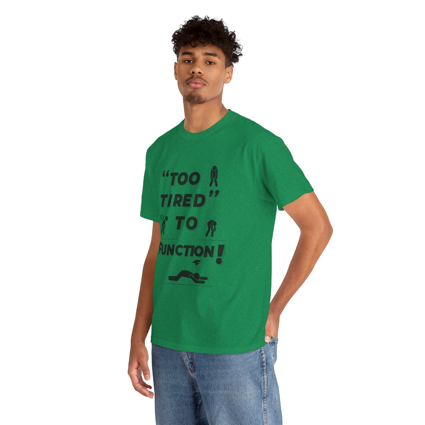 Unisex Heavy Cotton Tee with "Too Tired" Design - Funny Graphic Shirt for Relaxation, Self-Care, Casual Wear, Gift for Friends