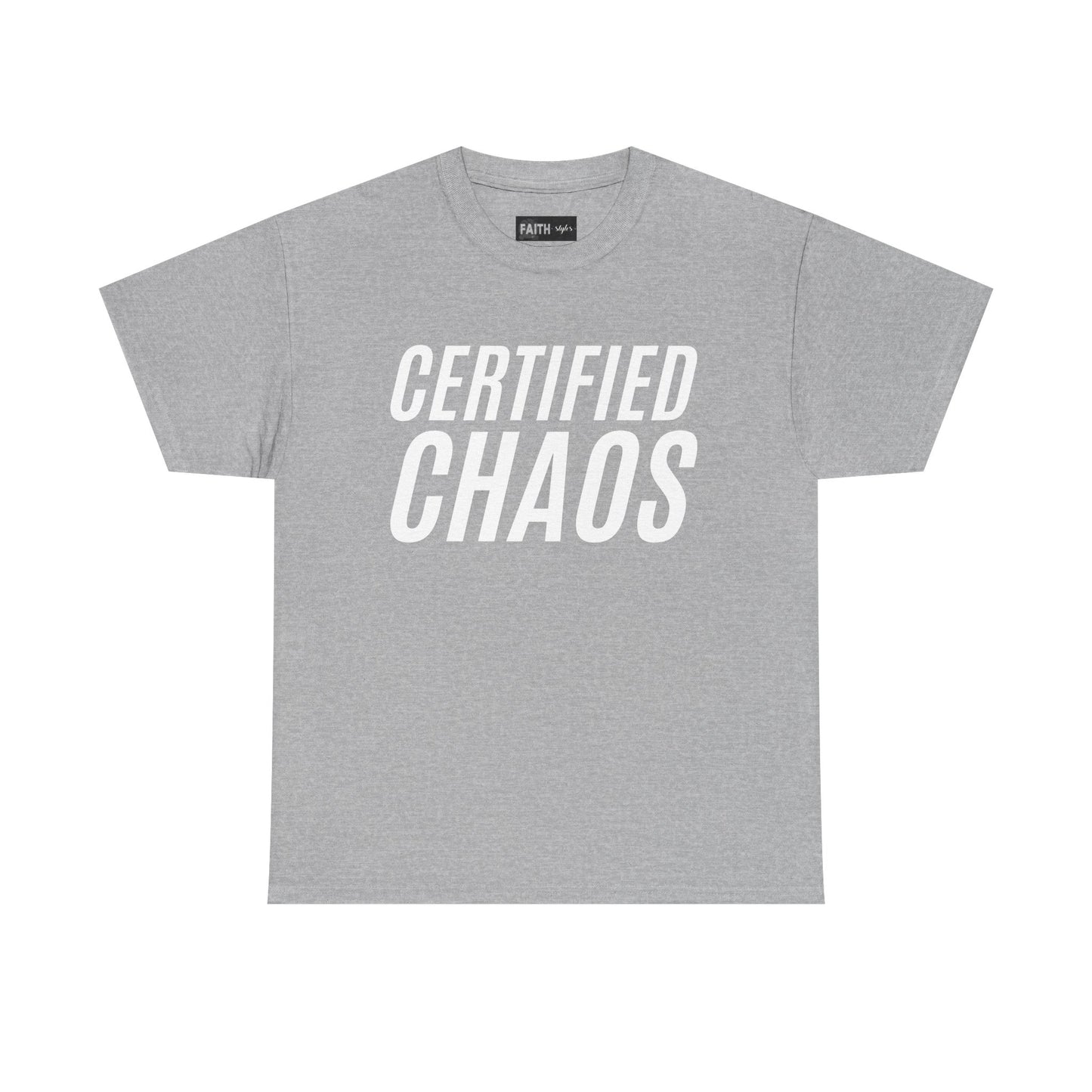 Certified Chaos Unisex Heavy Cotton Tee, Casual Tee, Graphic Tee, Trendy T-Shirt, Gift for Friends, Everyday Wear
