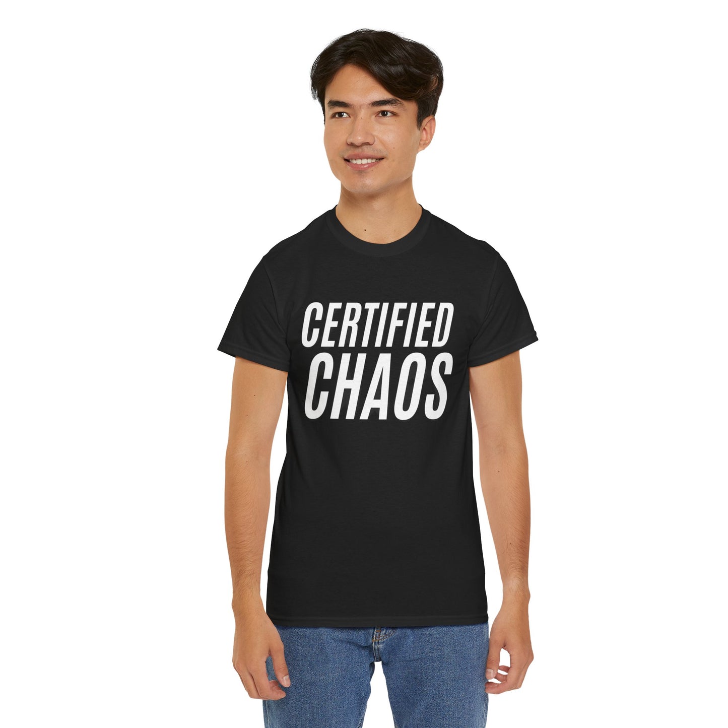 Certified Chaos Unisex Heavy Cotton Tee, Casual Tee, Graphic Tee, Trendy T-Shirt, Gift for Friends, Everyday Wear