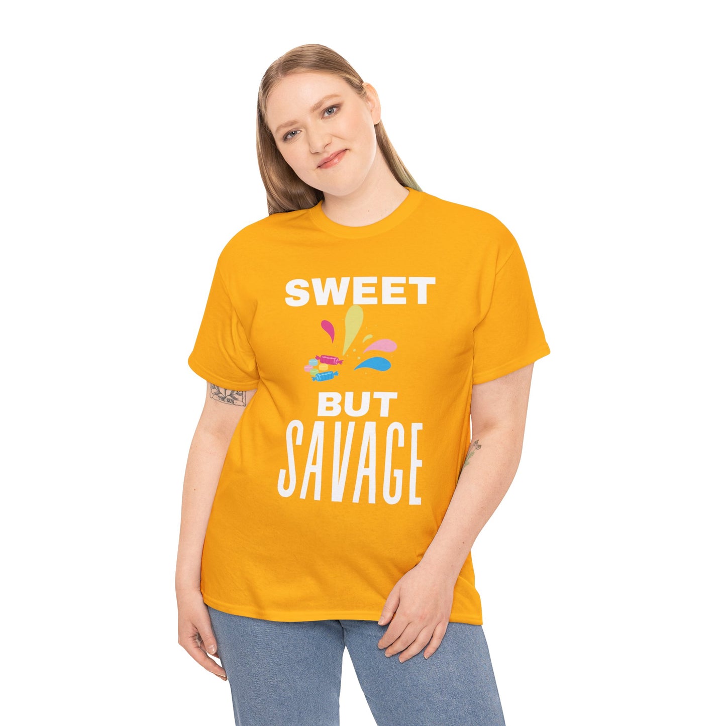Sweet but Savage Grandma Cotton Tee | Fun Gift for Trendsetters, Everyday Wear, Birthday Party, and Casual Outings