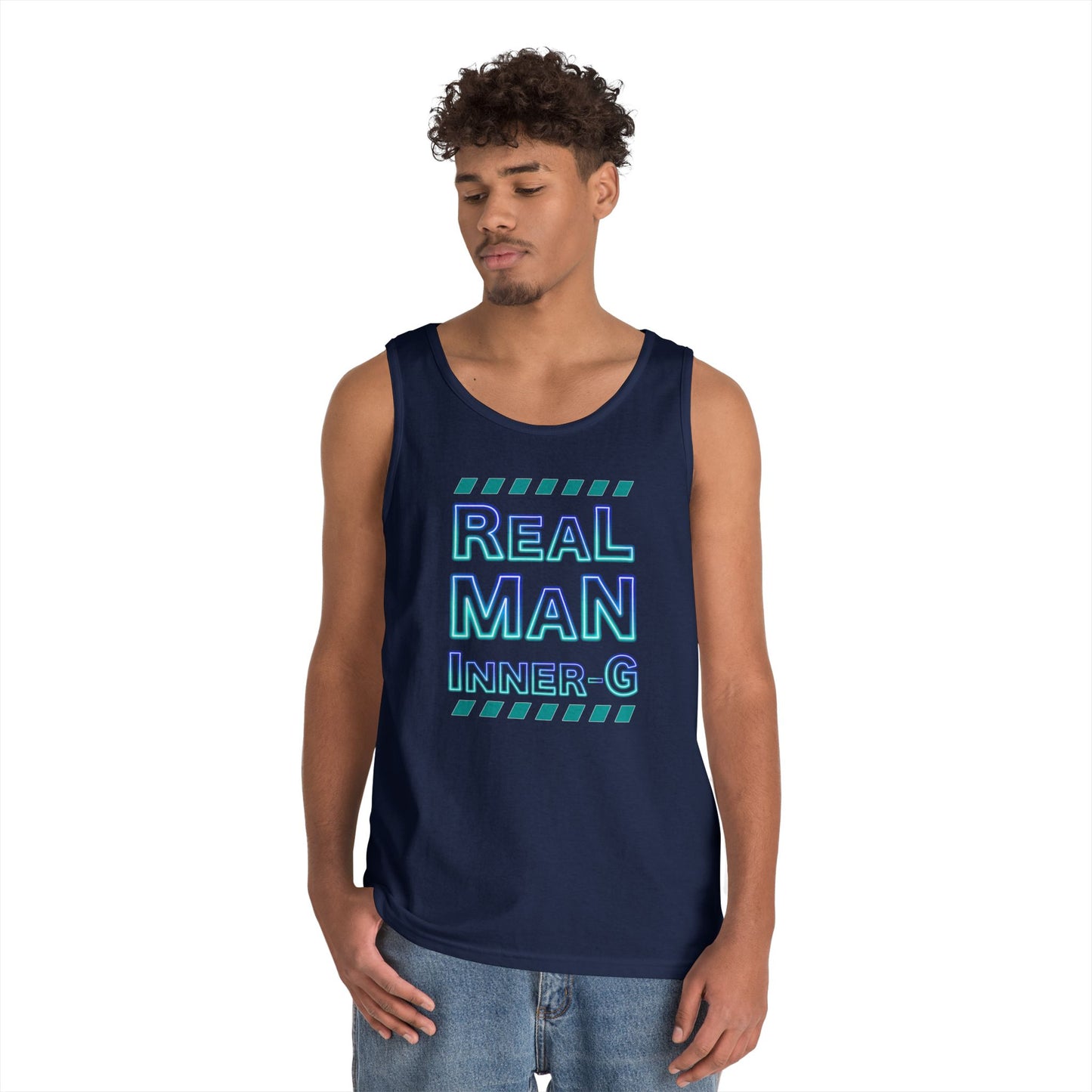 Real Man Inner G Unisex Heavy Cotton Tank Top, Motivational Gym Wear, Summer Fashion, Casual Outift, Gift for Him, Inspirational Tank