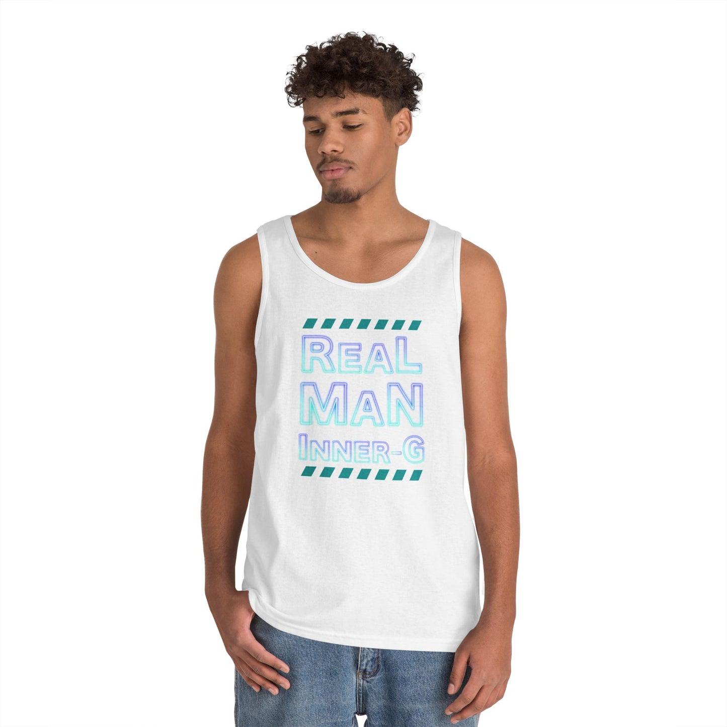 Real Man Inner G Unisex Heavy Cotton Tank Top, Motivational Gym Wear, Summer Fashion, Casual Outift, Gift for Him, Inspirational Tank