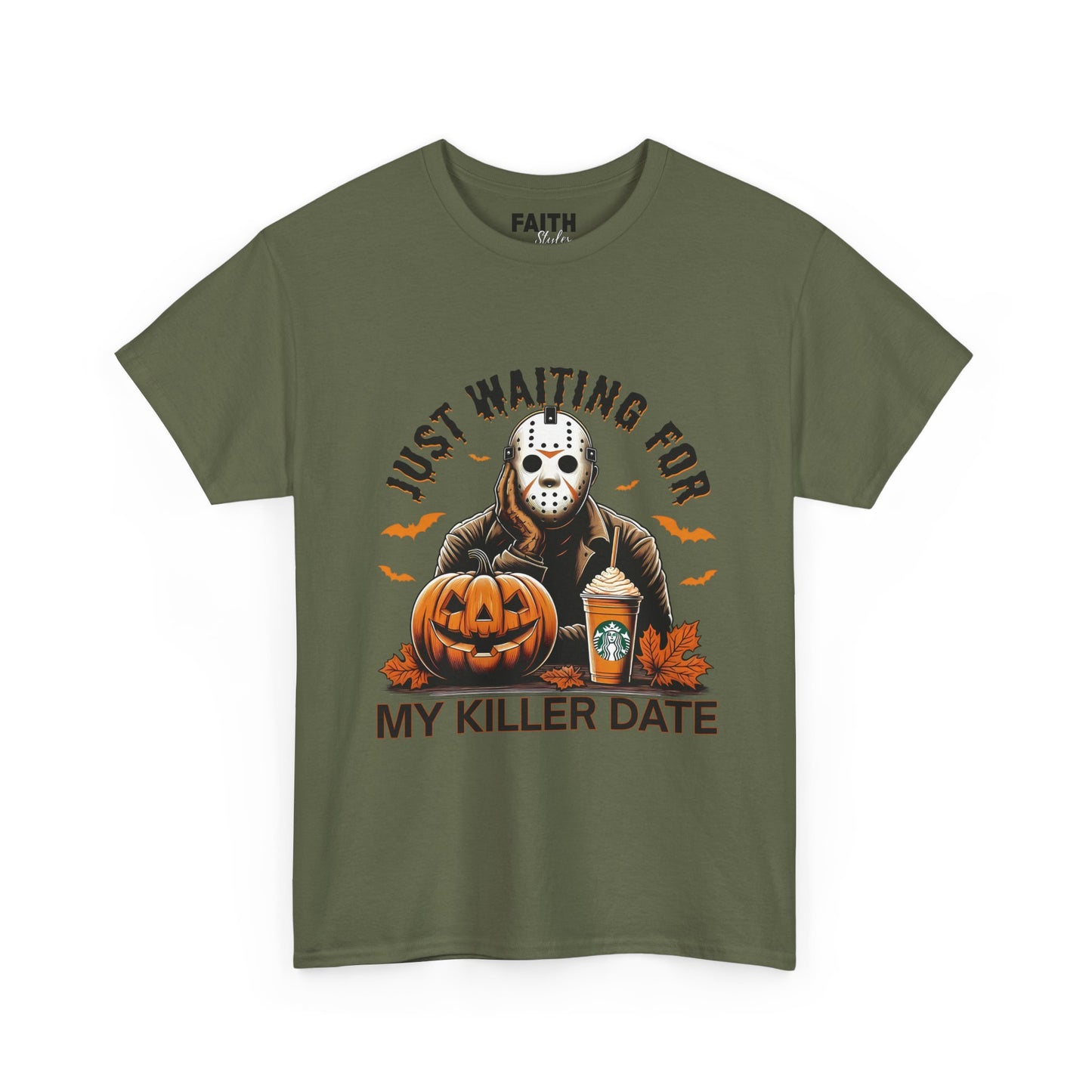 Unisex Halloween Graphic Tee, Spooky T-Shirt for Fall, Just Waiting for My Killer Date Shirt, Perfect for Halloween Parties or Gift