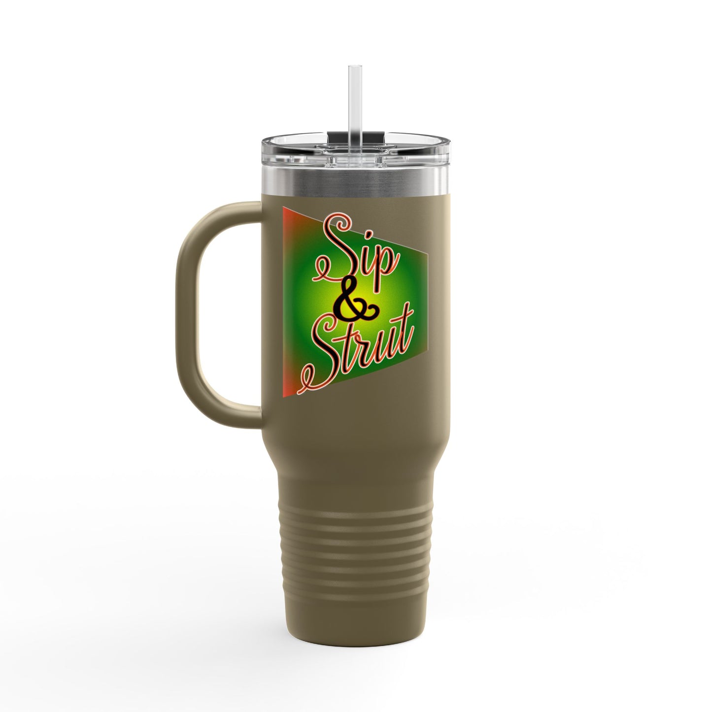 Vibrant Insulated Travel Mug - Sip & Strut, Perfect for Coffee Lovers, Road Trips, Outdoor Adventures, Gift for Holidays, Motivational Mug