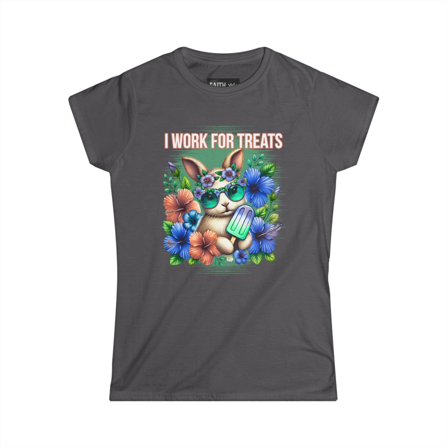 Women's Graphic Tee, I Work for Treats Dog Lover Shirt, Cute Pet T-Shirt, Floral Dog Art Tee, Gift for Dog Moms, Summer Tee