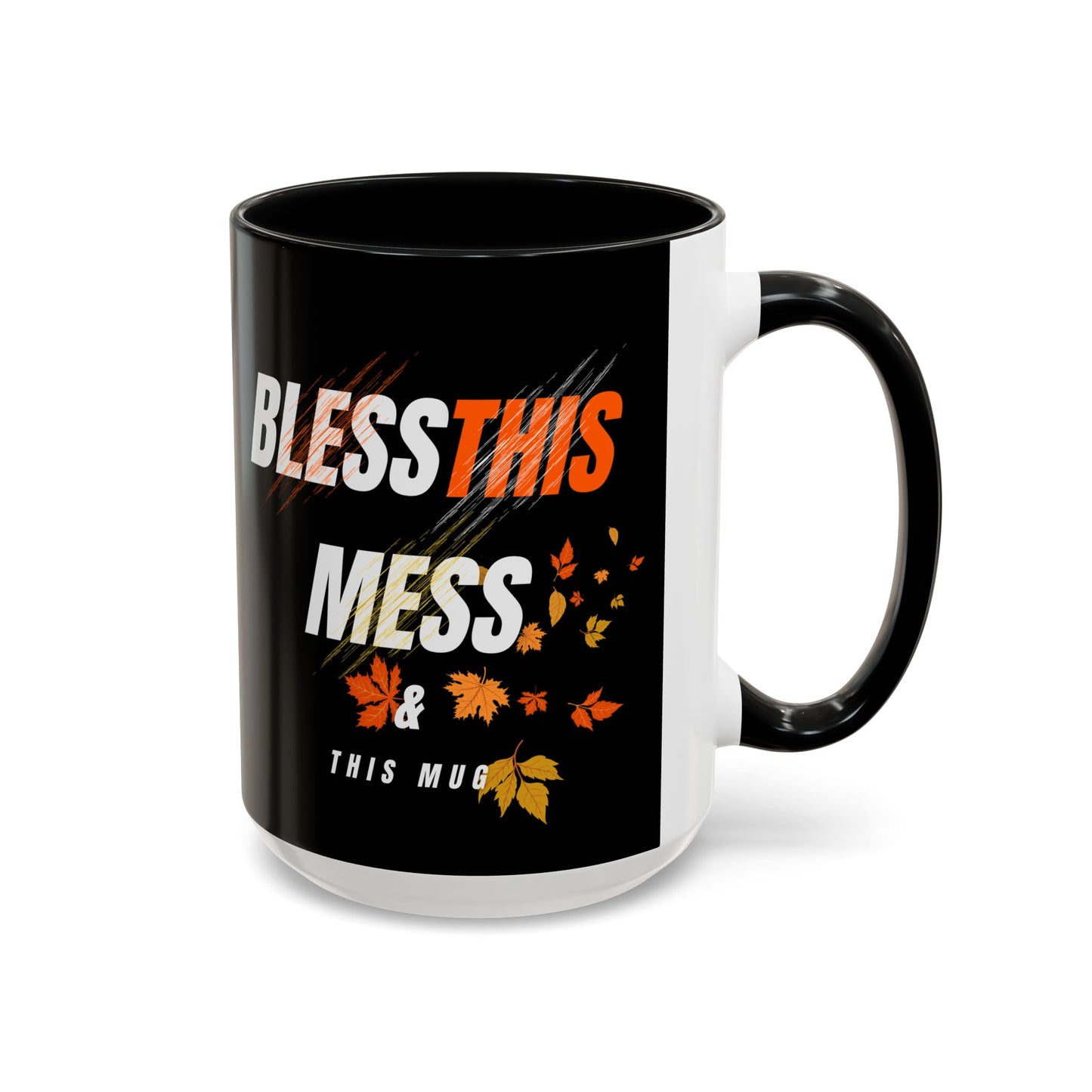 Bless This Mess Coffee Mug, Autumn Mug, Funny Mug Gift, Black Ceramic Mug, Fall Coffee Cup