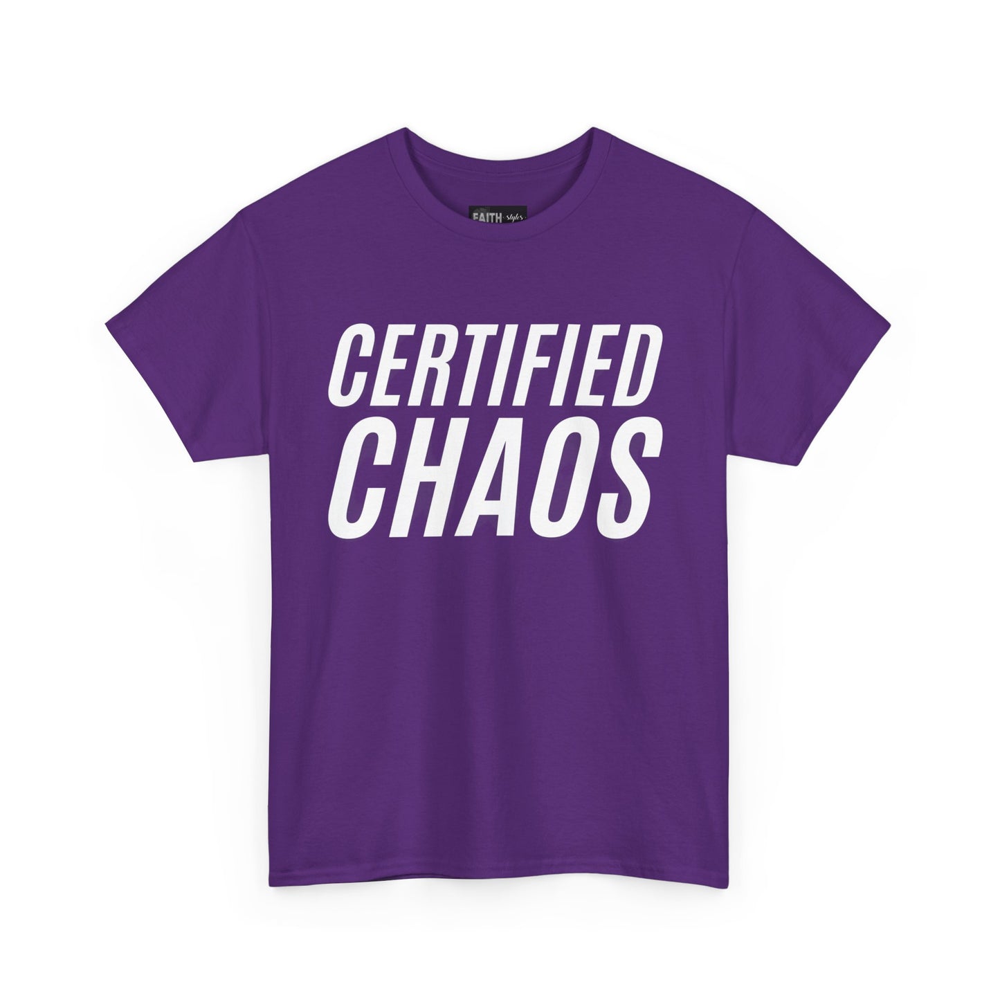 Certified Chaos Unisex Heavy Cotton Tee, Casual Tee, Graphic Tee, Trendy T-Shirt, Gift for Friends, Everyday Wear