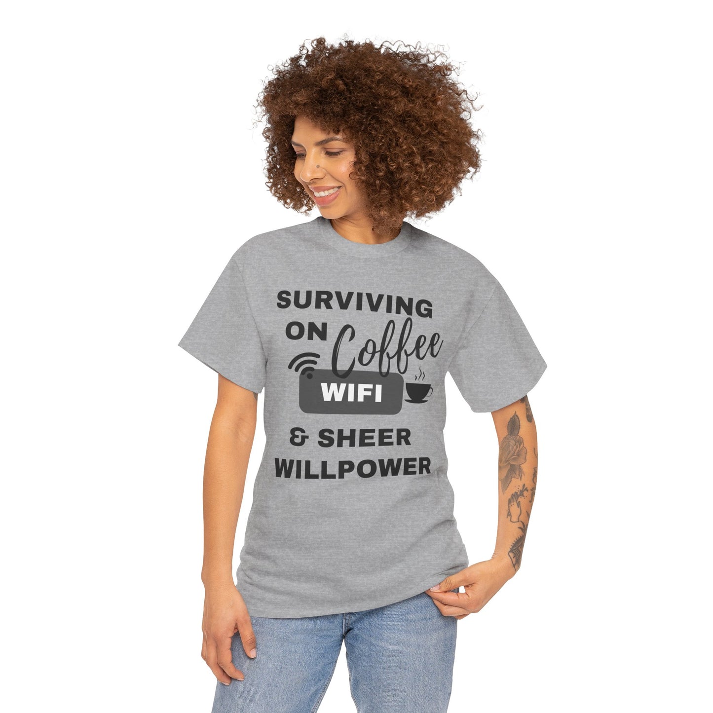 Surviving on Coffee Tee - Unisex Heavy Cotton Shirt, Funny Gift for Coffee Lovers, Perfect for Everyday Wear, Birthday & Holidays