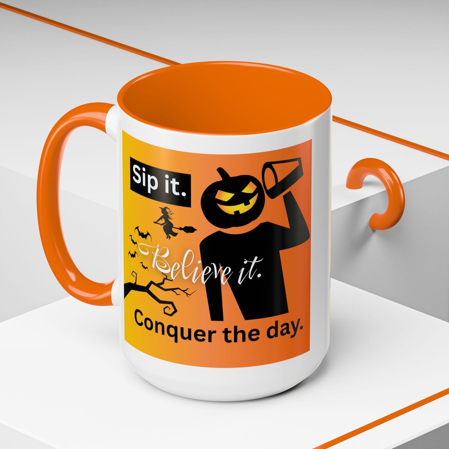 Halloween-Themed Coffee Mug, Sip It Believe It Conquer the Day, Fall Decor, Gift for Pumpkin Lovers, Autumn Kitchenware