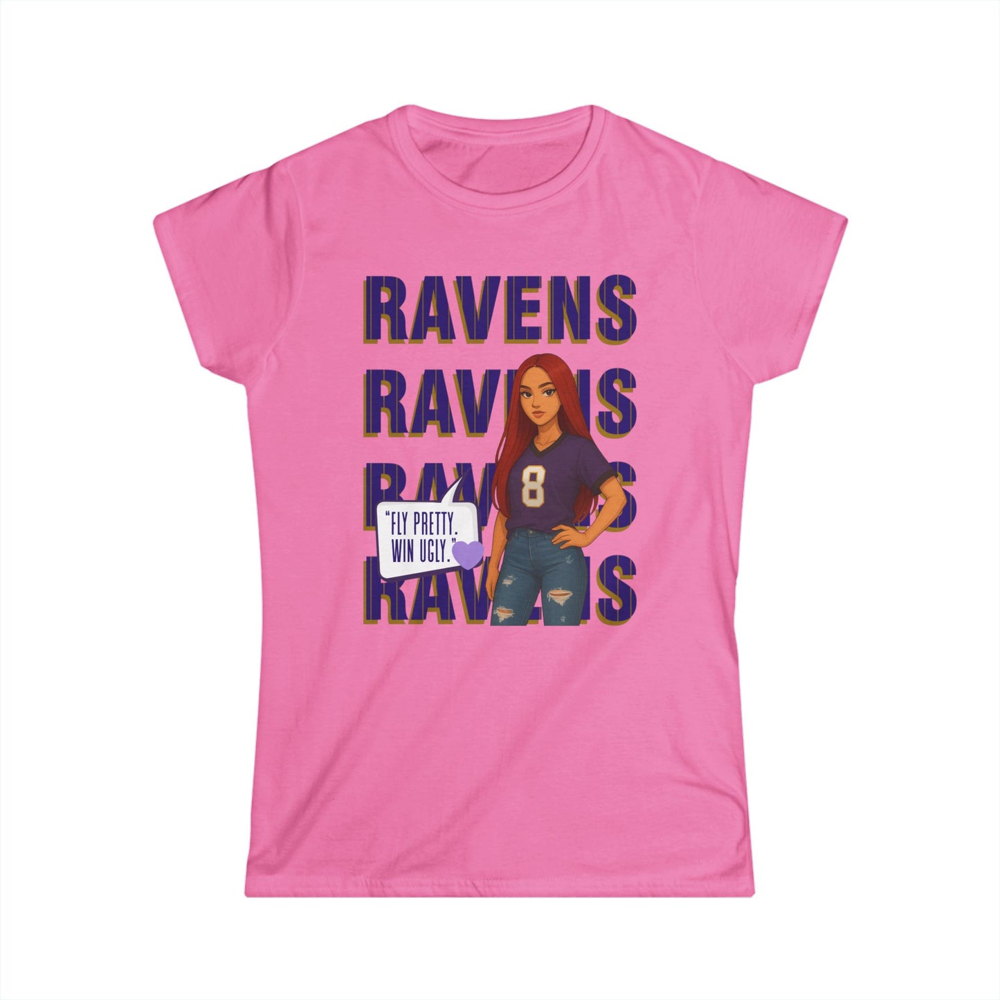 Ravens Fan Women's Softstyle Tee, Sports Apparel, Gift for Fans, Casual Wear, Game Day Outfit, Football Merchandise