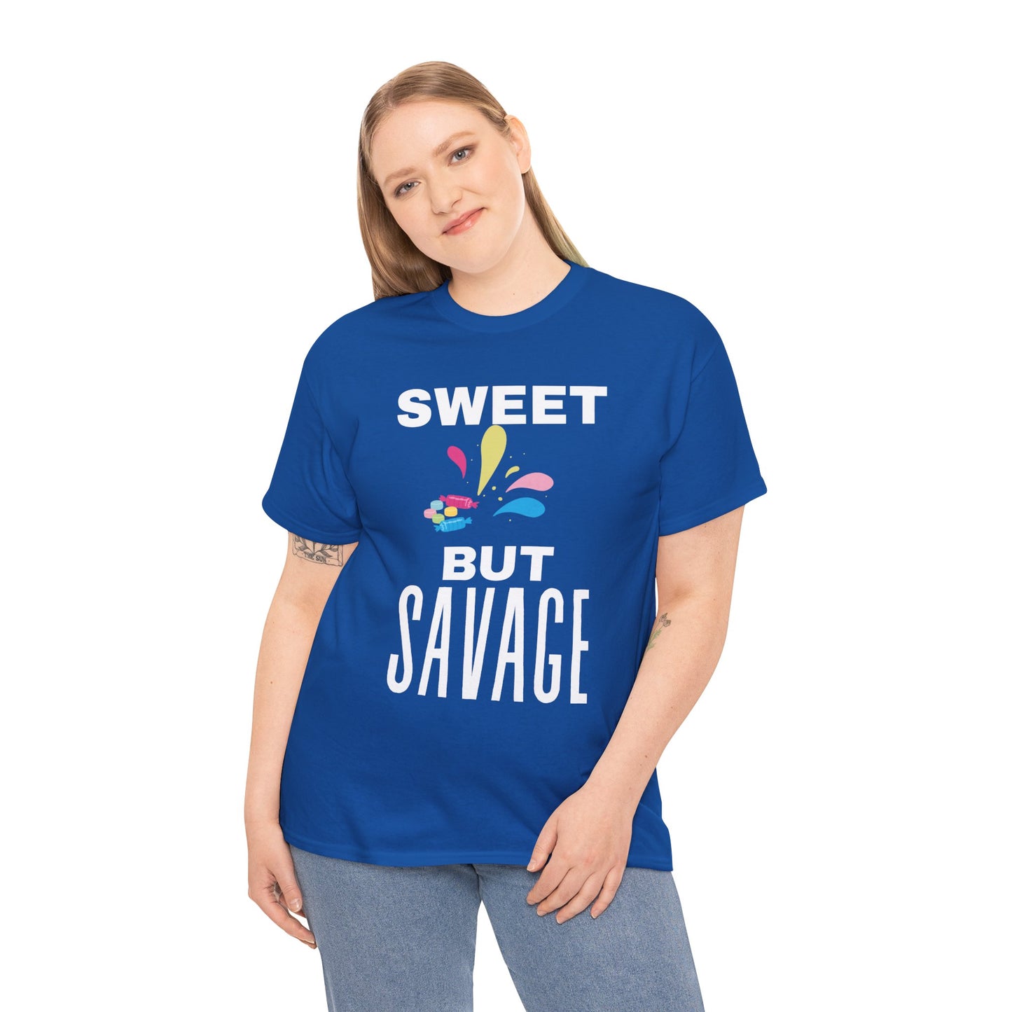 Sweet but Savage Grandma Cotton Tee | Fun Gift for Trendsetters, Everyday Wear, Birthday Party, and Casual Outings