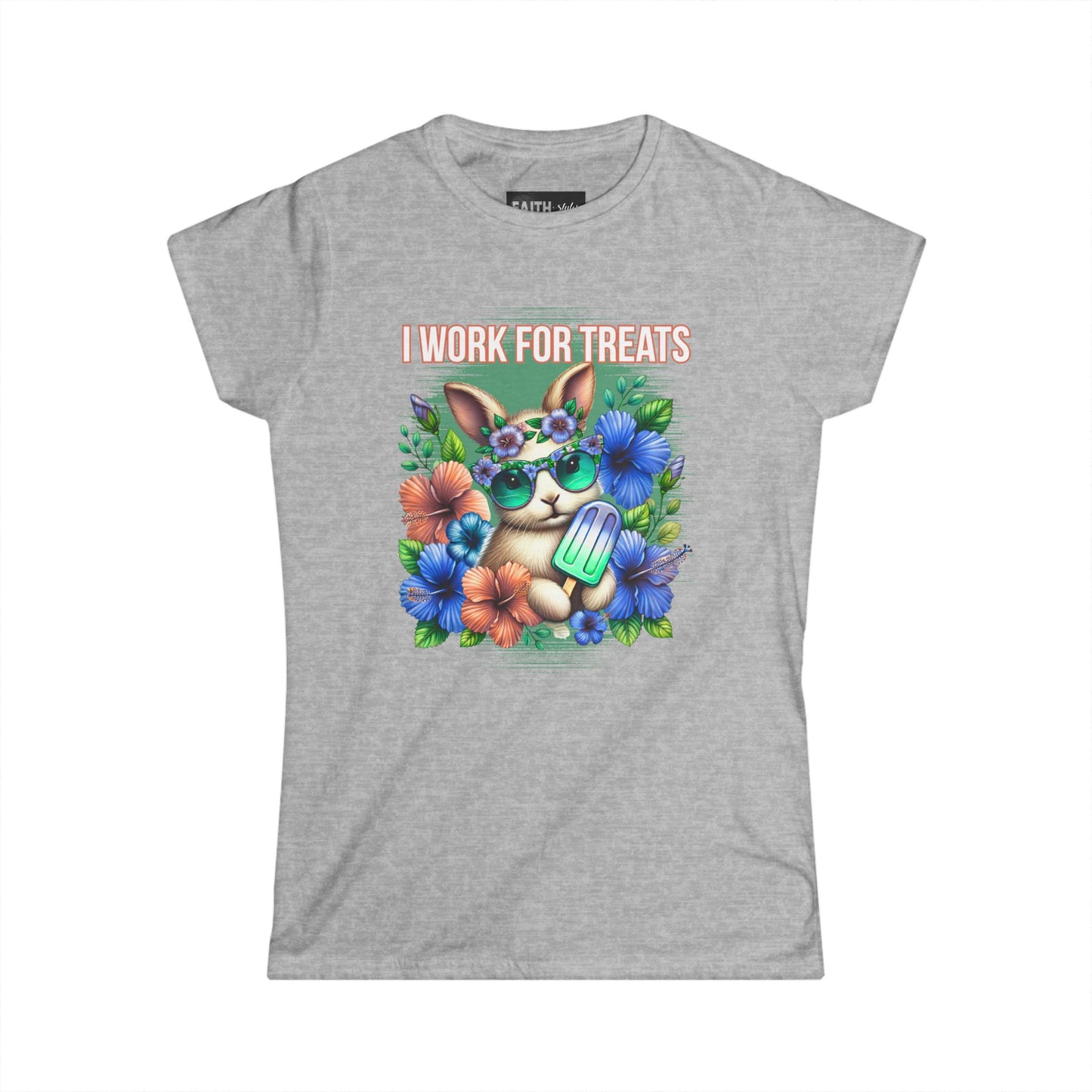 Women's Graphic Tee, I Work for Treats Dog Lover Shirt, Cute Pet T-Shirt, Floral Dog Art Tee, Gift for Dog Moms, Summer Tee