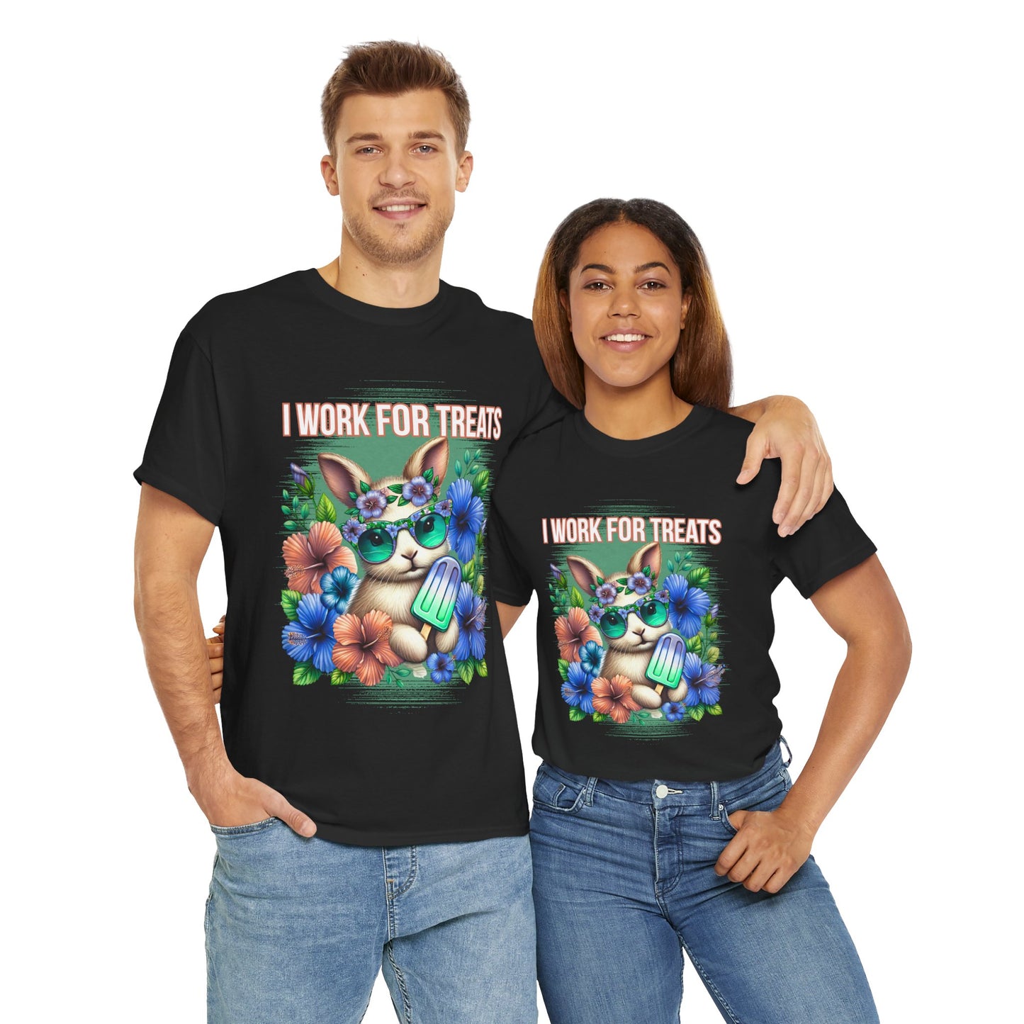 Cute Bunny Graphic Tee for Treat Lovers, Summer Fun Shirt, Animal Lover Gift, Cute Gift for Her, Floral T-Shirt