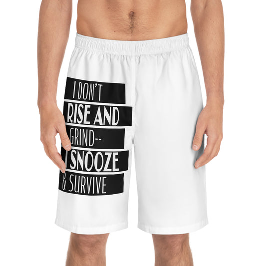 Snooze & Survive Board Shorts, Cool Beach Wear, Summer Vacation Swimwear, Gift for Him, Lazy Days Shorts, Vacation Essentials
