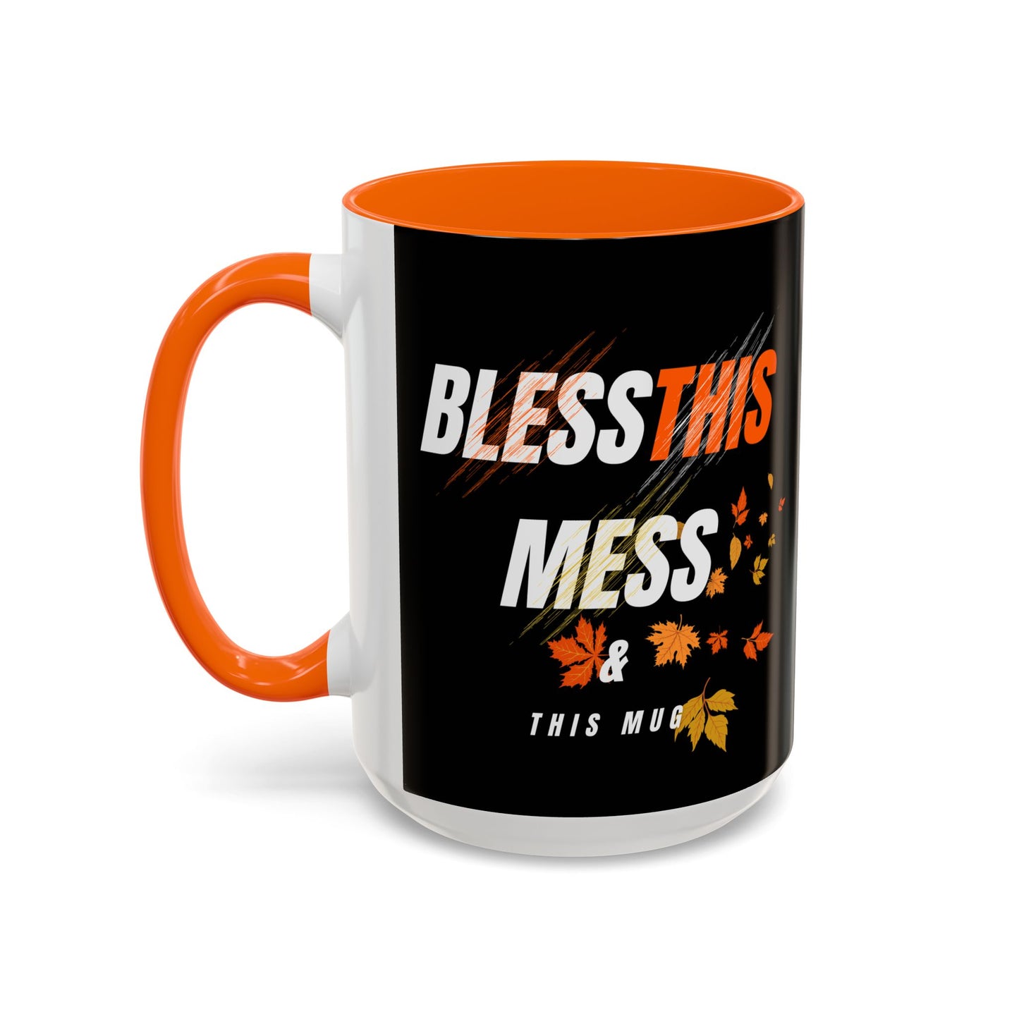 Bless This Mess Coffee Mug, Autumn Mug, Funny Mug Gift, Black Ceramic Mug, Fall Coffee Cup