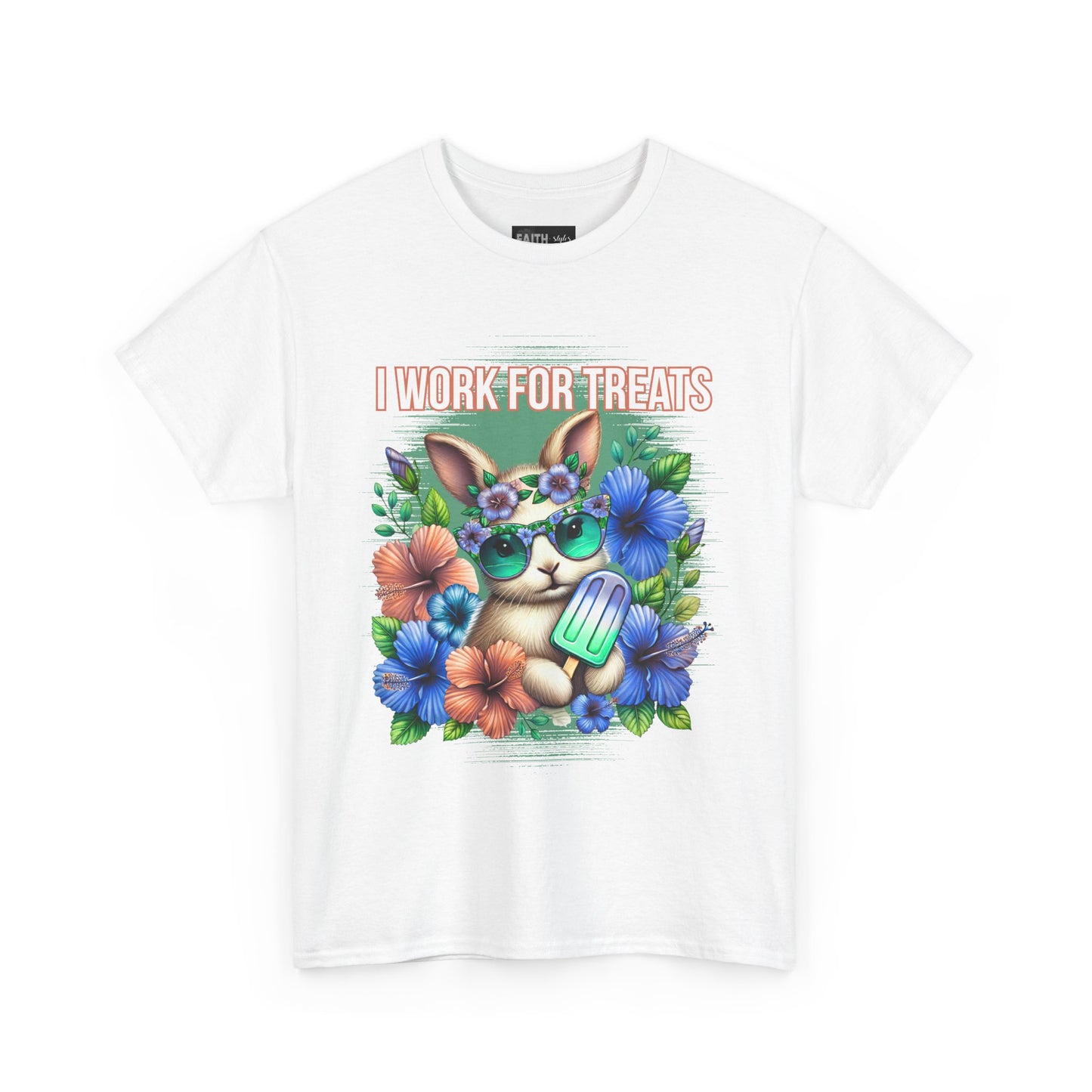 Cute Bunny Graphic Tee for Treat Lovers, Summer Fun Shirt, Animal Lover Gift, Cute Gift for Her, Floral T-Shirt
