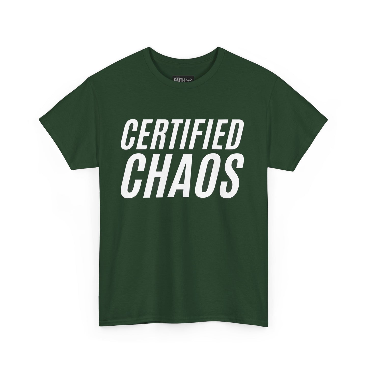 Certified Chaos Unisex Heavy Cotton Tee, Casual Tee, Graphic Tee, Trendy T-Shirt, Gift for Friends, Everyday Wear