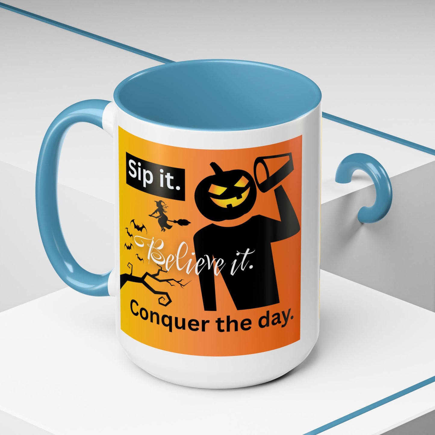 Halloween-Themed Coffee Mug, Sip It Believe It Conquer the Day, Fall Decor, Gift for Pumpkin Lovers, Autumn Kitchenware