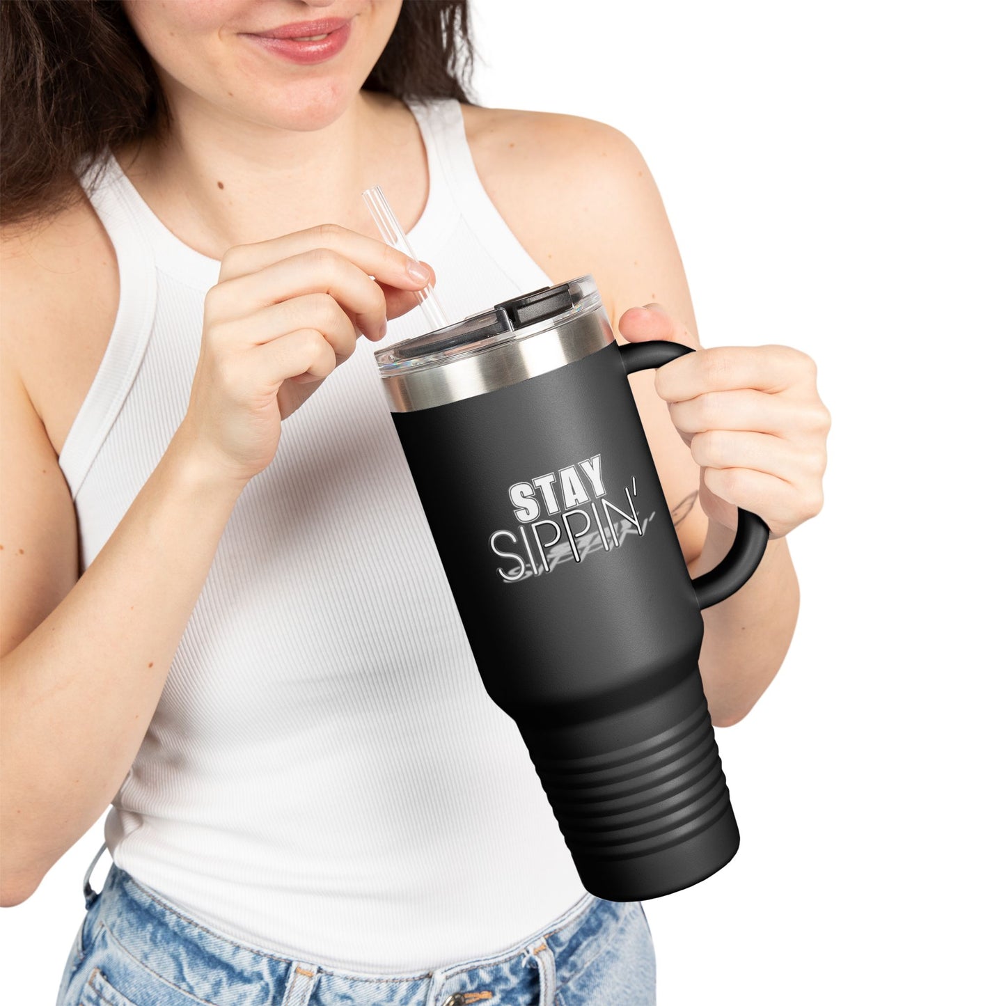 Stay Sippin' Insulated Travel Mug, Perfect for On-the-Go, 40oz Drinkware, Eco-Friendly, Great Gift for Coffee Lovers, Road Trips