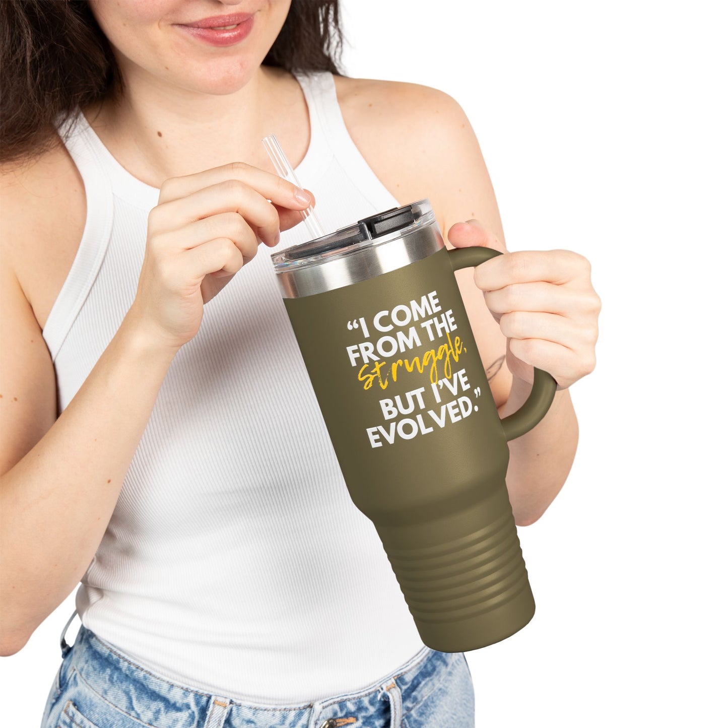Inspirational Insulated Travel Mug, Motivational Coffee Tumbler, Evolved Journey Mug, Perfect for Gifts, Travel, and Daily Use