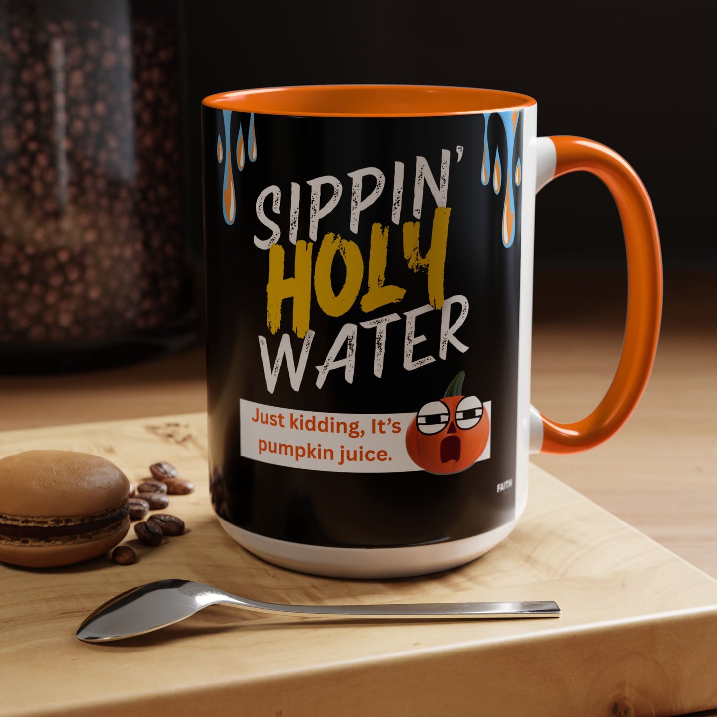 FaithStyles Sippin' Holy Water Coffee Mug, Funny Pumpkin Juice Mug, Halloween Coffee Cup, Unique Gift for Fall, Cute Office Mug, Quirky Kitchenware
