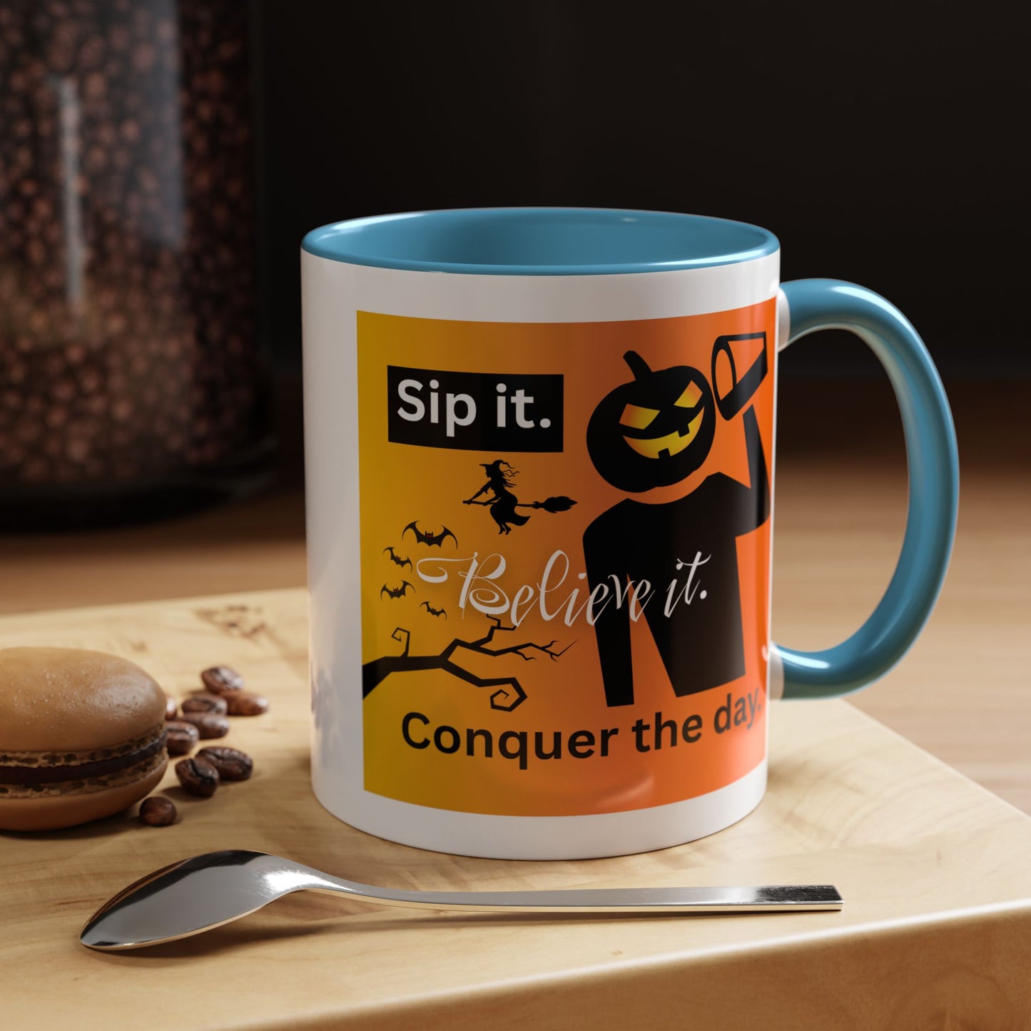 Halloween-Themed Coffee Mug, Sip It Believe It Conquer the Day, Fall Decor, Gift for Pumpkin Lovers, Autumn Kitchenware