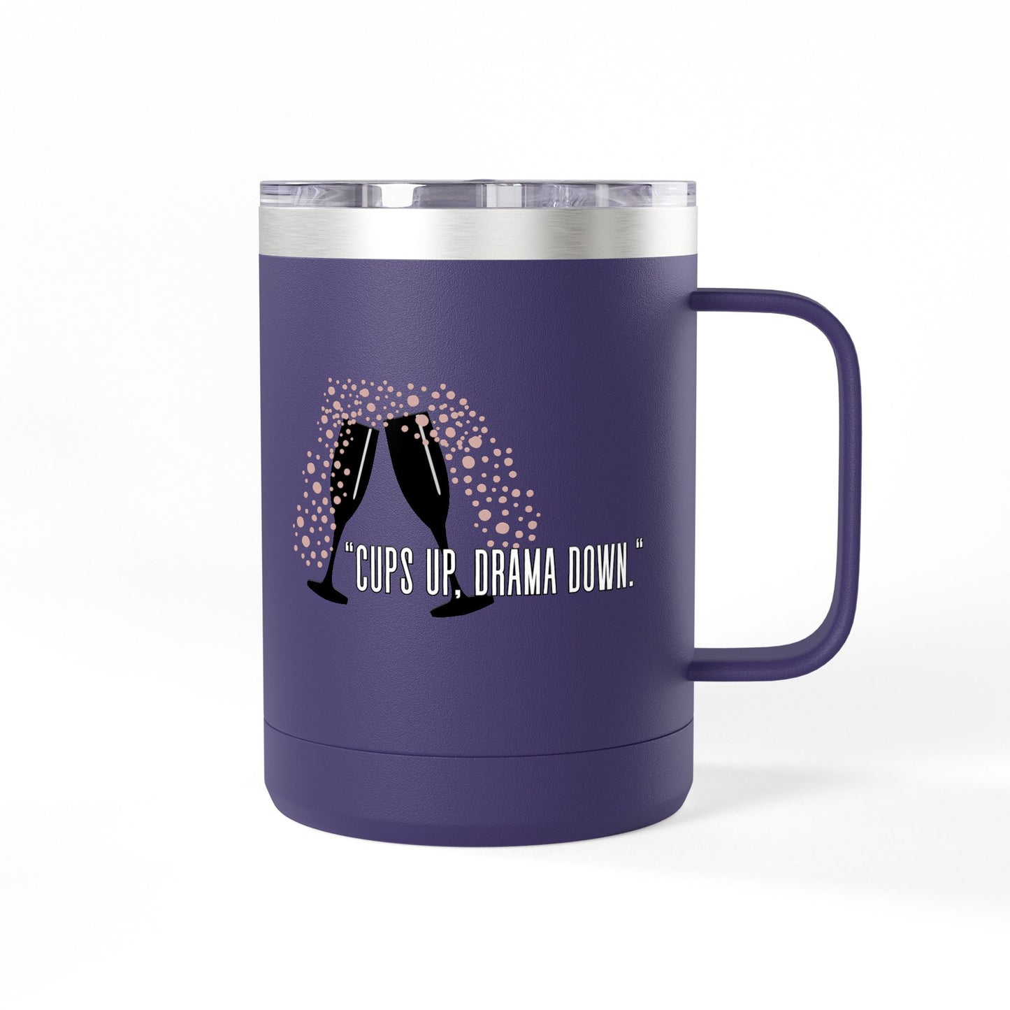 Celebratory Coffee Mug Tumbler, Cheers Gift for Friends, 15oz Drinkware for Parties, Birthdays, Wedding, Fun Gatherings