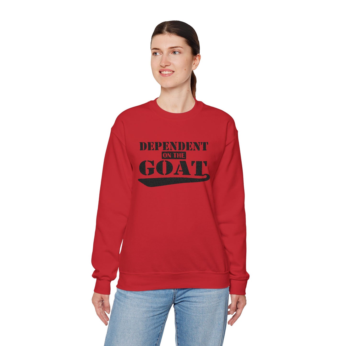 NEW FaithStyles Embroidery Dependent on the GOAT Sweatshirt — Funny Goat Lover Crewneck