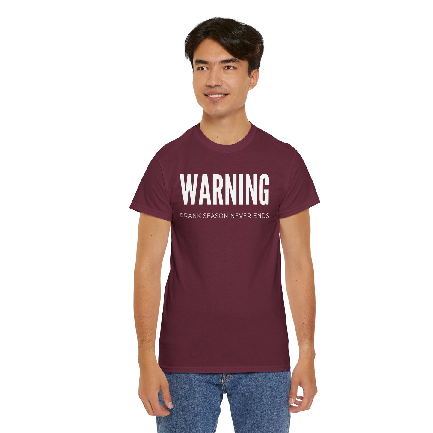 Warning Prank Season Unisex Heavy Cotton Tee | Fun Gift, Casual Wear, Comedy Merchandise, Birthday Gift, Prankster Shirt