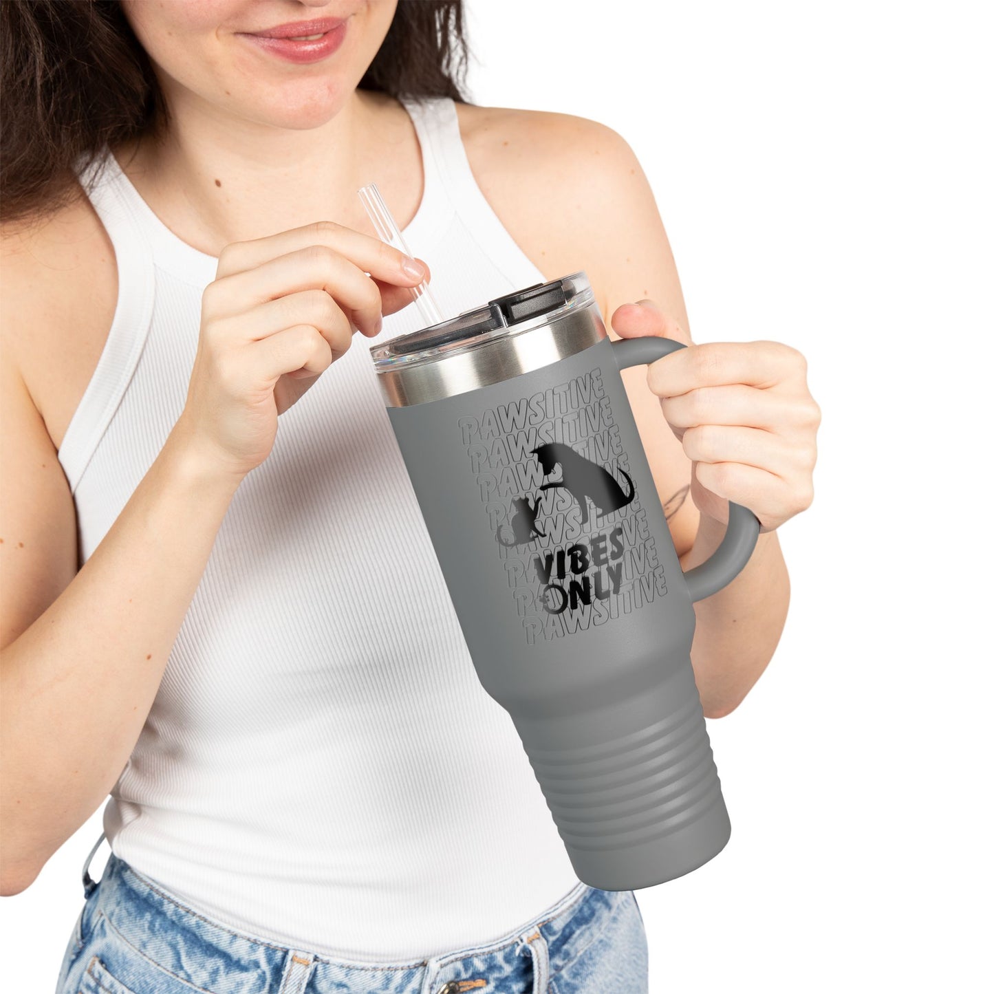 Insulated Travel Mug, 40oz-PAWSITIVE VIBES ONLY