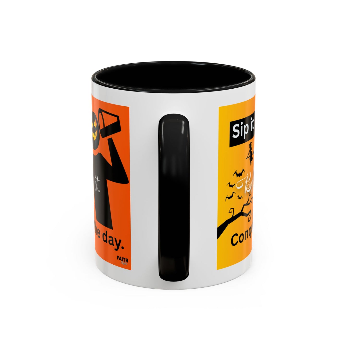FaithStyles Halloween-Themed Coffee Mug, Sip It Believe It Conquer the Day, Fall Decor, Gift for Pumpkin Lovers, Autumn Kitchenware