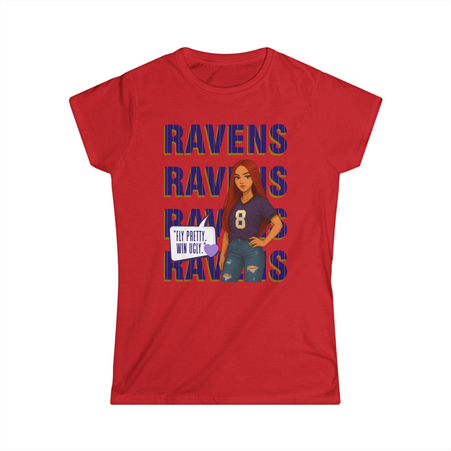 Ravens Fan Women's Softstyle Tee, Sports Apparel, Gift for Fans, Casual Wear, Game Day Outfit, Football Merchandise