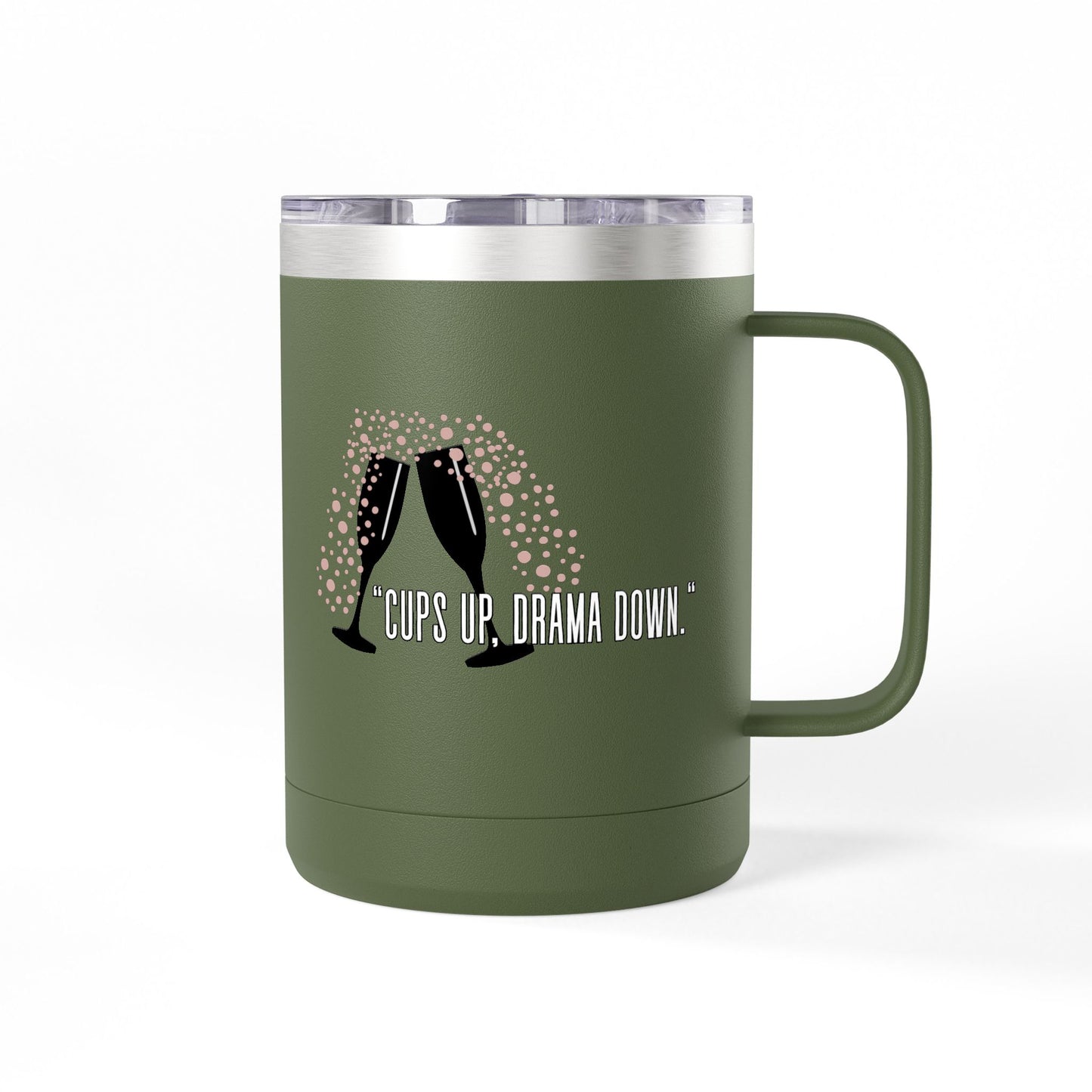 Celebratory Coffee Mug Tumbler, Cheers Gift for Friends, 15oz Drinkware for Parties, Birthdays, Wedding, Fun Gatherings
