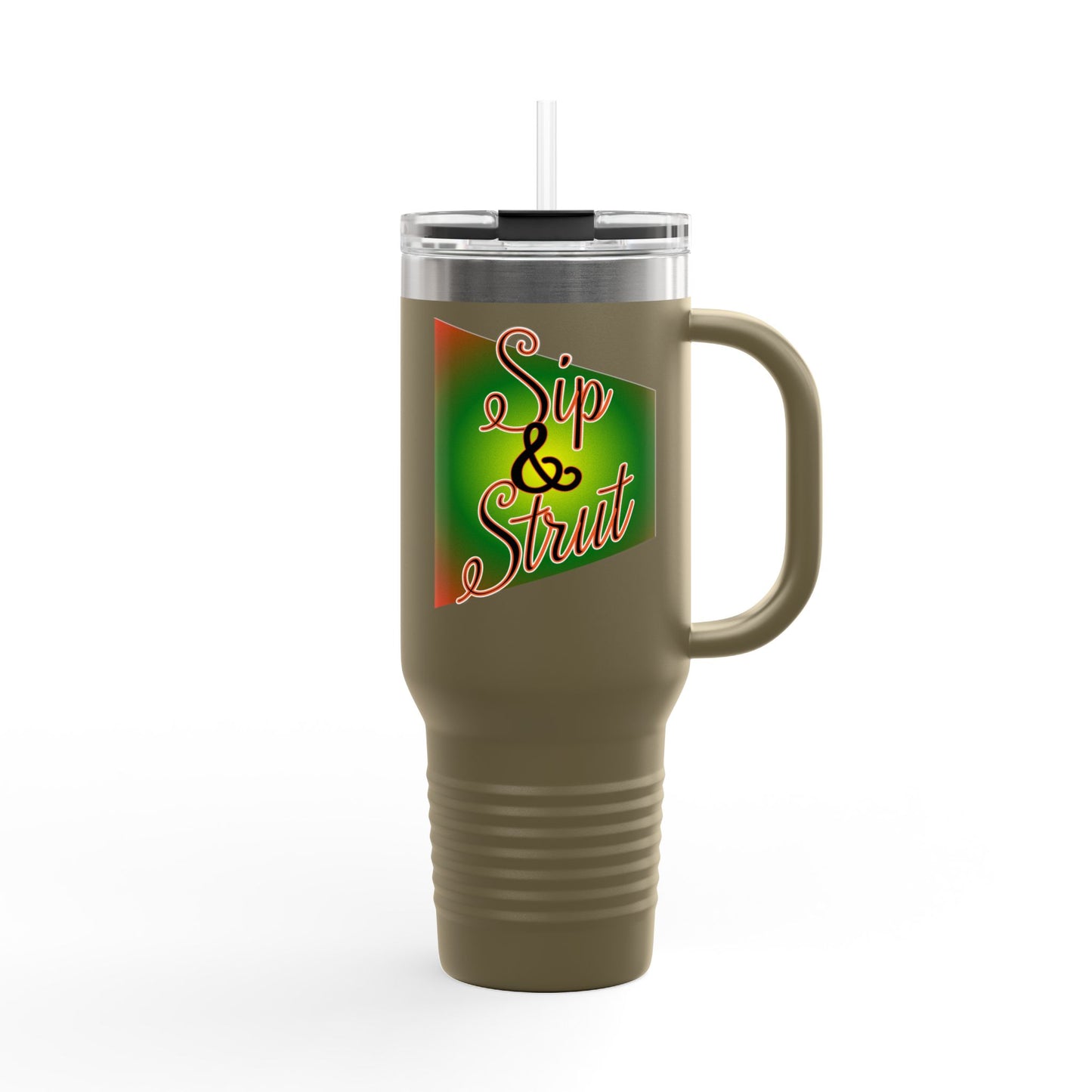 Vibrant Insulated Travel Mug - Sip & Strut, Perfect for Coffee Lovers, Road Trips, Outdoor Adventures, Gift for Holidays, Motivational Mug