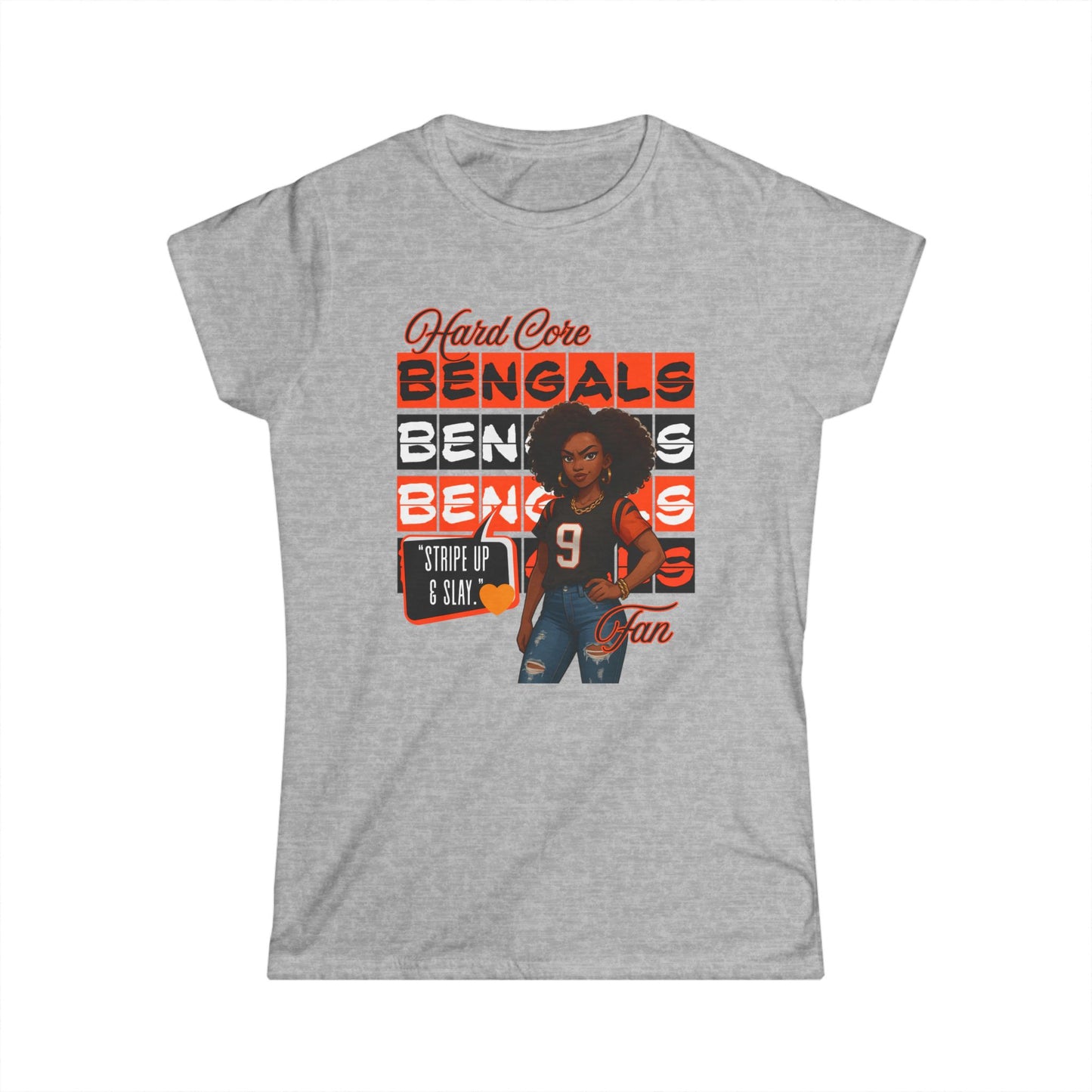 Hardcore Bengals Fan Women's Softstyle Tee, Game Day Shirt, Sports Apparel, Gift for Football Fans, Team Spirit Wear
