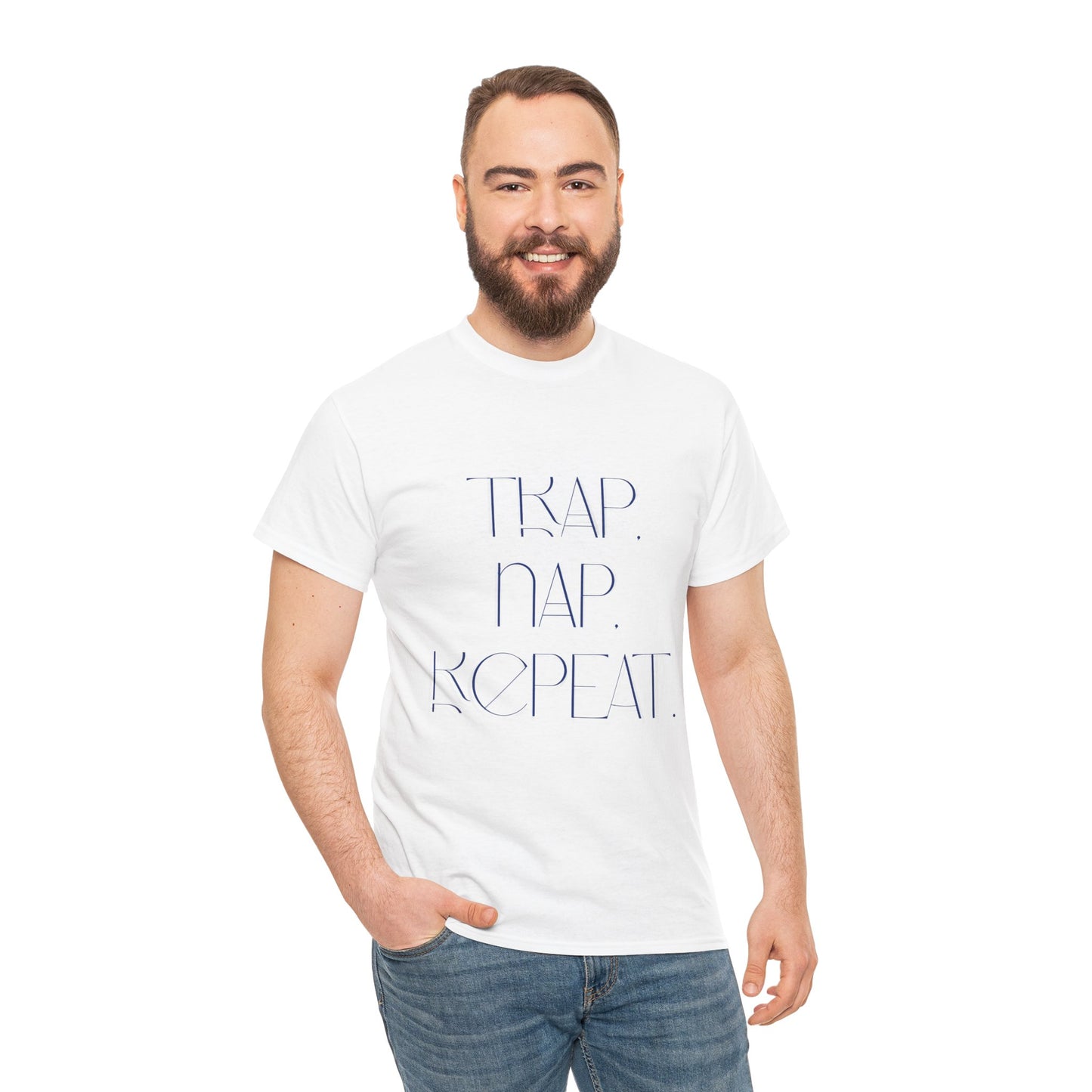 Unisex Heavy Cotton Tee - 'Trap. Nap. Repeat.' Motivational Shirt for Relaxation and Leisure