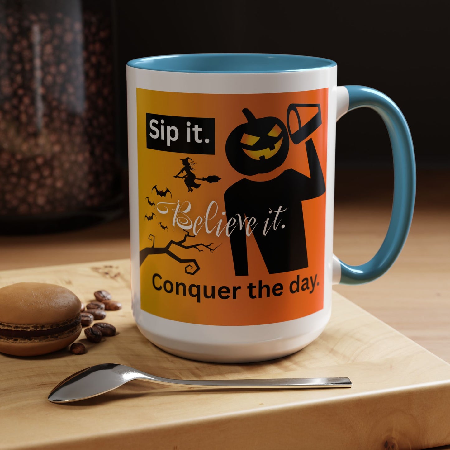 Halloween-Themed Coffee Mug, Sip It Believe It Conquer the Day, Fall Decor, Gift for Pumpkin Lovers, Autumn Kitchenware