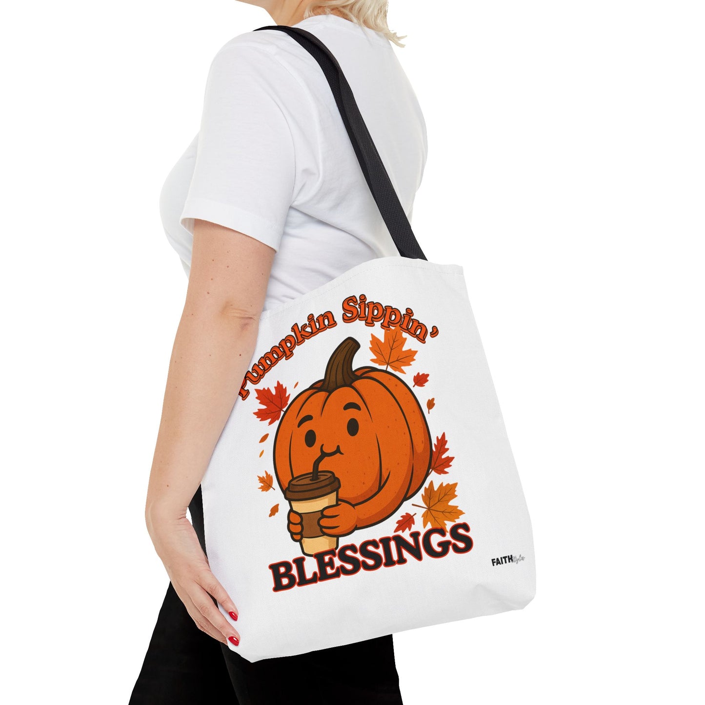 FaithStyles Autumn Pumpkin Blessings Tote Bag | Fall Bag, Cute Tote, Gift for Her, Thanksgiving, Coffee Lovers, Halloween Decor