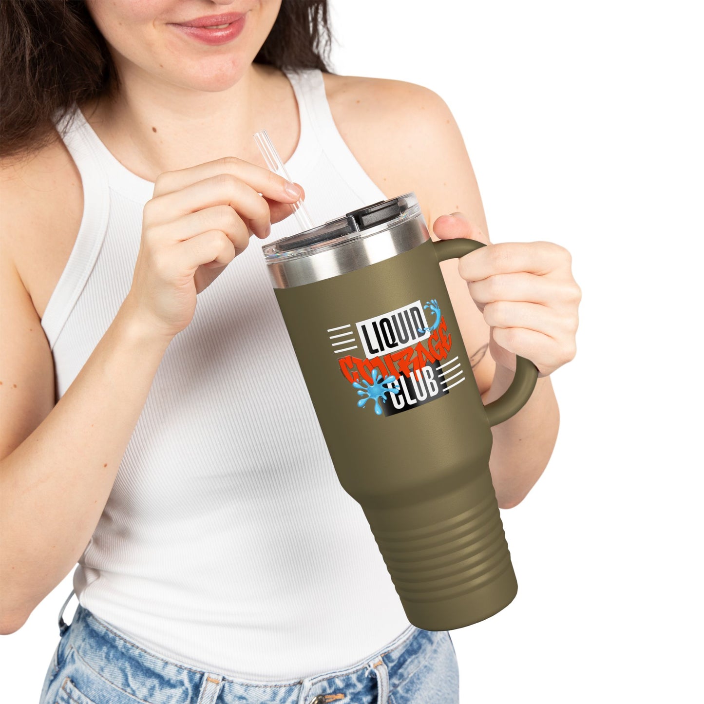 Liquid Courage Insulated Travel Mug | 40oz Travel Cup, Unique Camping Gift, Motivational Coffee Cup, Adventure Drinkware, Outdoor Mug
