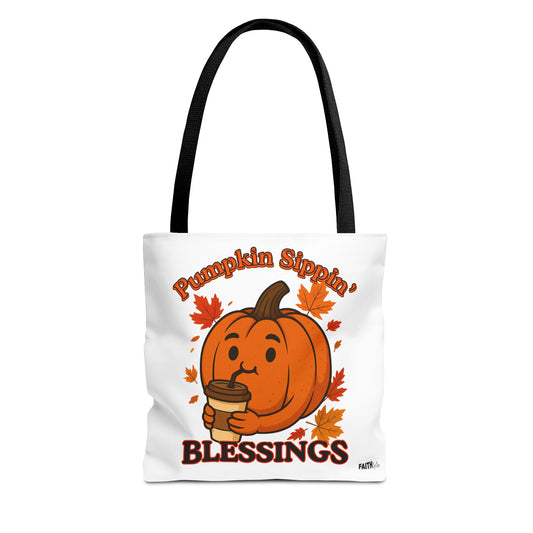 FaithStyles Autumn Pumpkin Blessings Tote Bag | Fall Bag, Cute Tote, Gift for Her, Thanksgiving, Coffee Lovers, Halloween Decor