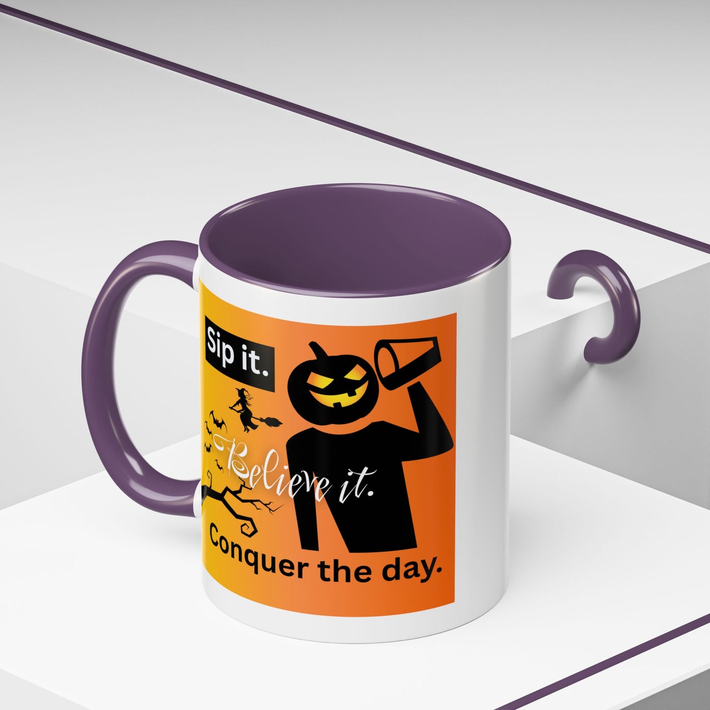 Halloween-Themed Coffee Mug, Sip It Believe It Conquer the Day, Fall Decor, Gift for Pumpkin Lovers, Autumn Kitchenware