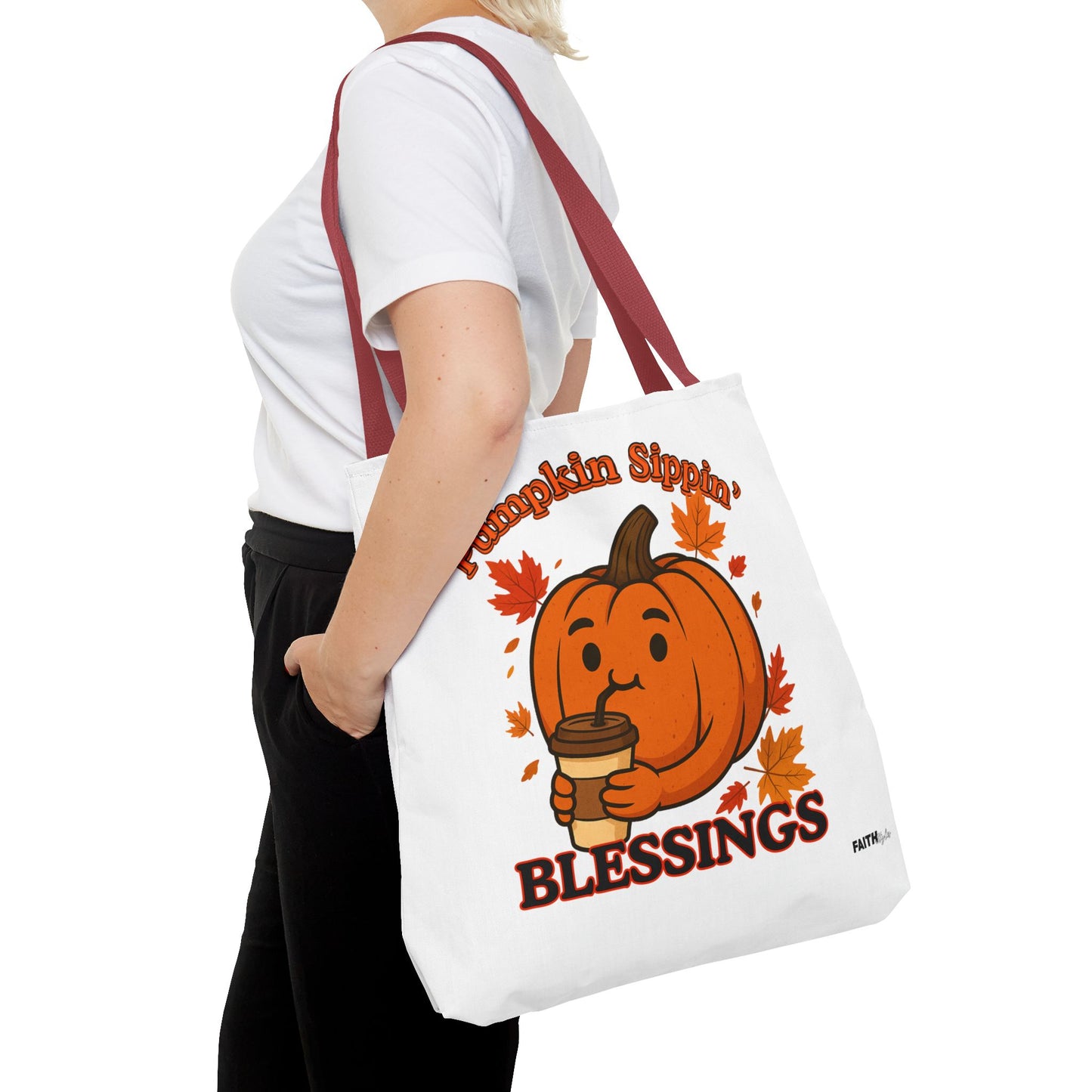 FaithStyles Autumn Pumpkin Blessings Tote Bag | Fall Bag, Cute Tote, Gift for Her, Thanksgiving, Coffee Lovers, Halloween Decor