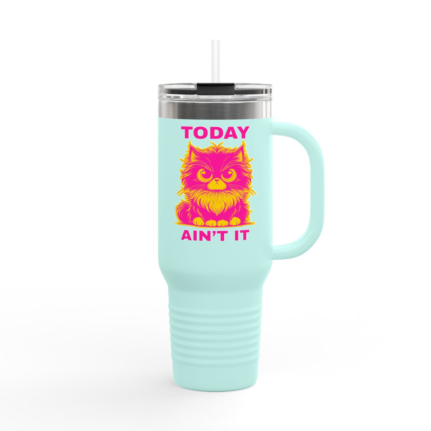 Colorful Insulated Travel Mug with Fun Design, 40oz Coffee Tumbler, Cat Lover Gift, Funny Travel Mug, Perfect for Daily Commute, Birthday
