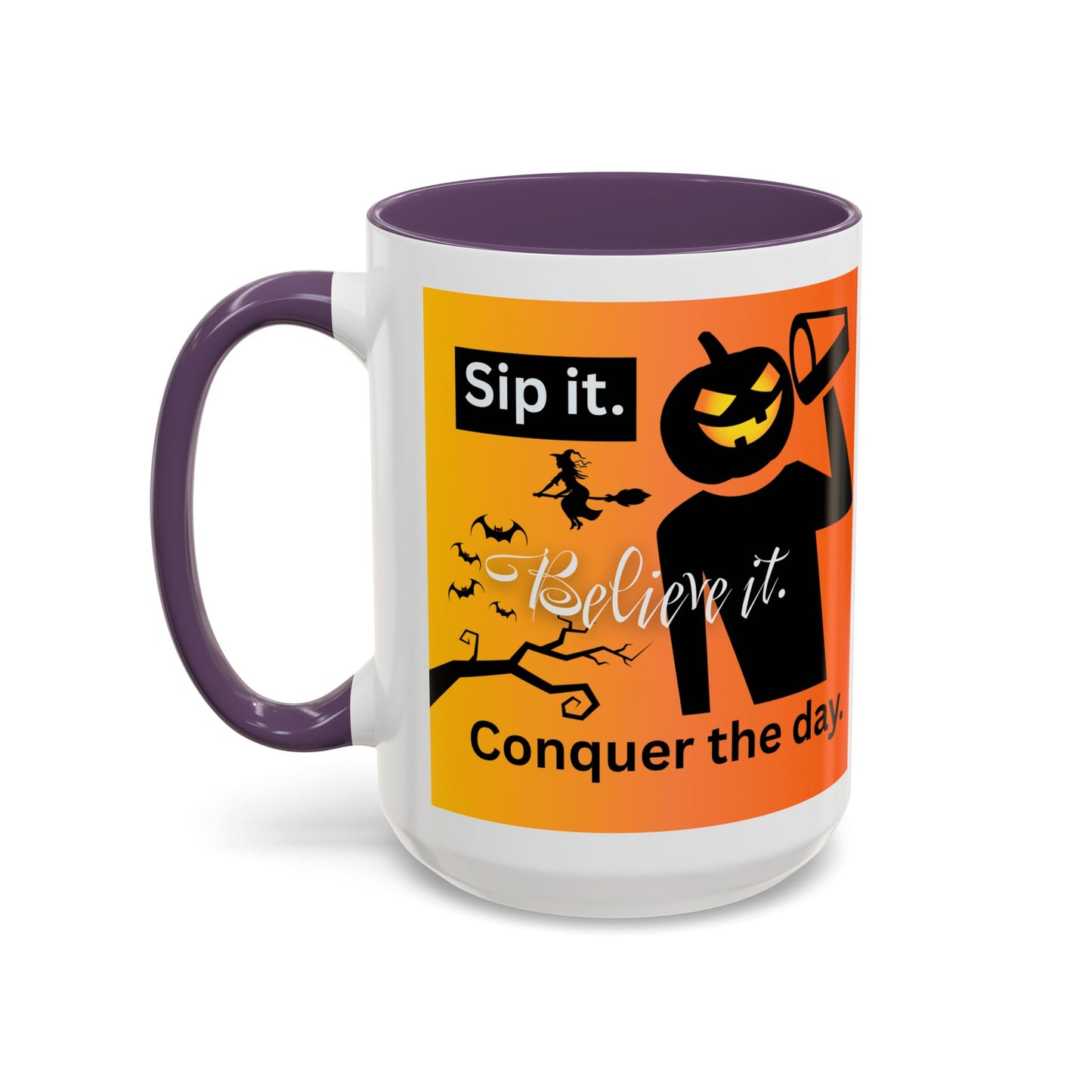 Halloween-Themed Coffee Mug, Sip It Believe It Conquer the Day, Fall Decor, Gift for Pumpkin Lovers, Autumn Kitchenware
