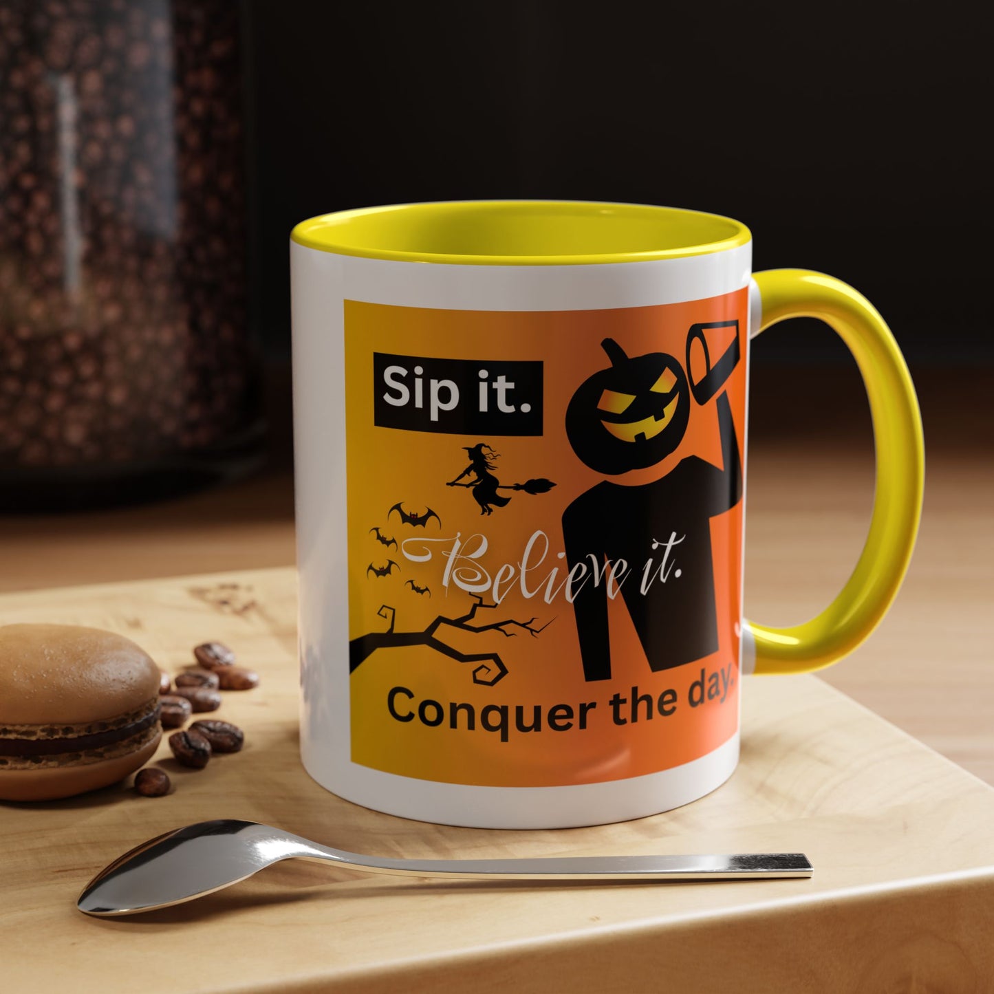 Halloween-Themed Coffee Mug, Sip It Believe It Conquer the Day, Fall Decor, Gift for Pumpkin Lovers, Autumn Kitchenware